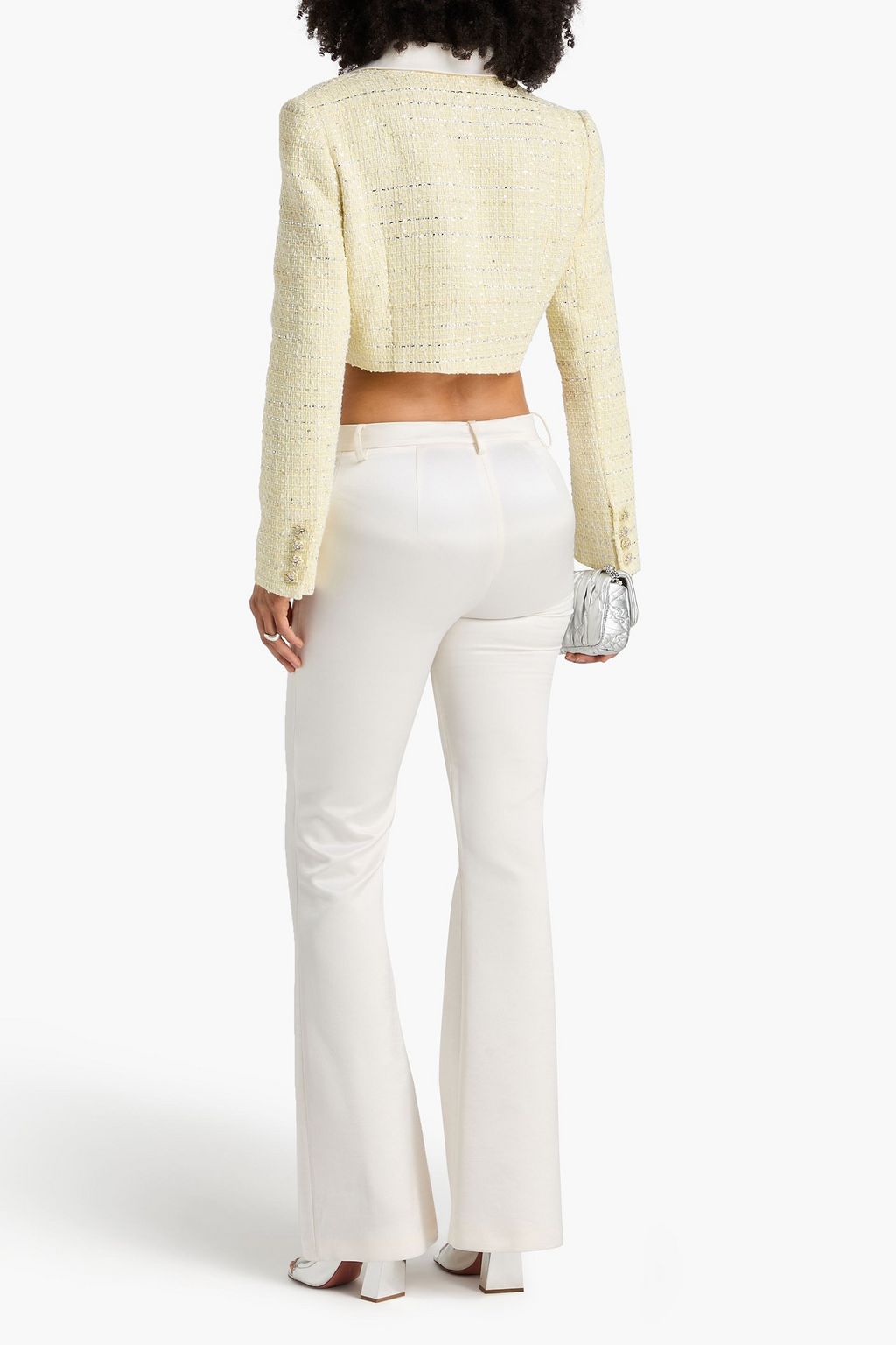 SELF-PORTRAIT Cropped embellished metallic tweed blazer