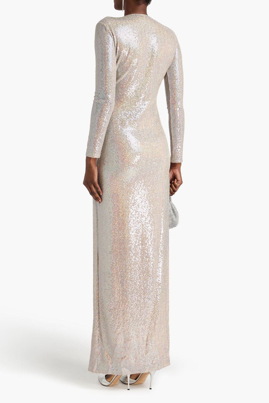 THE SEI Cutout sequined metallic stretch-knit gown