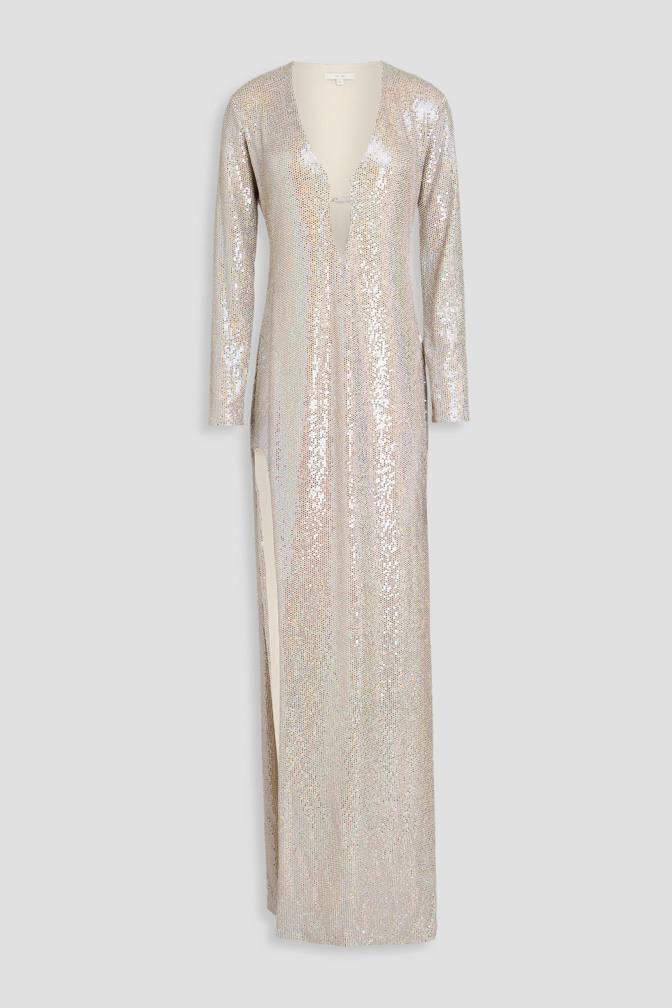 The Sei Cutout Sequined Metallic Stretch-knit Gown In Sand