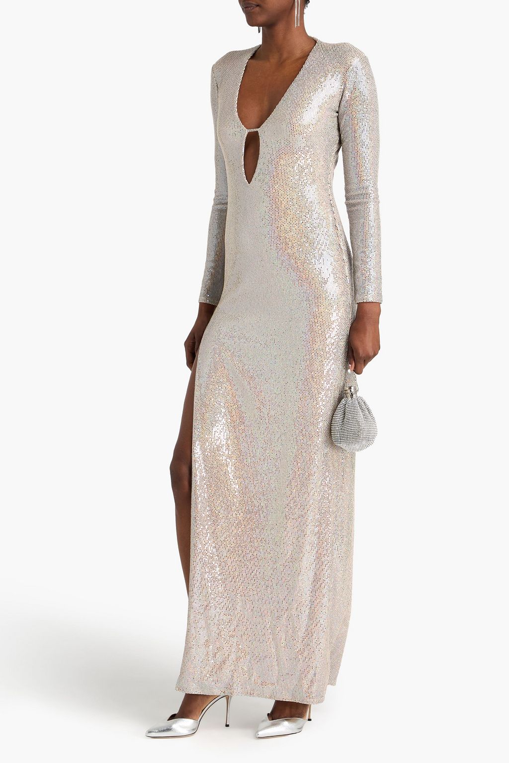 THE SEI Cutout sequined metallic stretch-knit gown