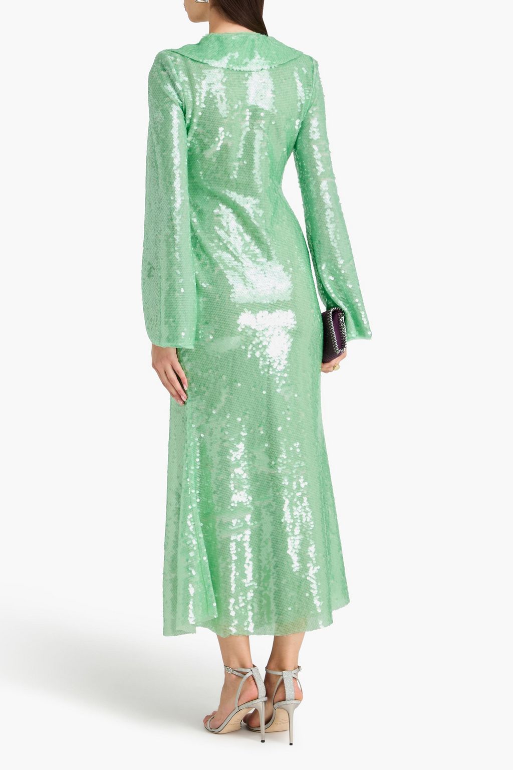 SELF-PORTRAIT 러플 디테일 시퀸 장식 메쉬 미디 드레스