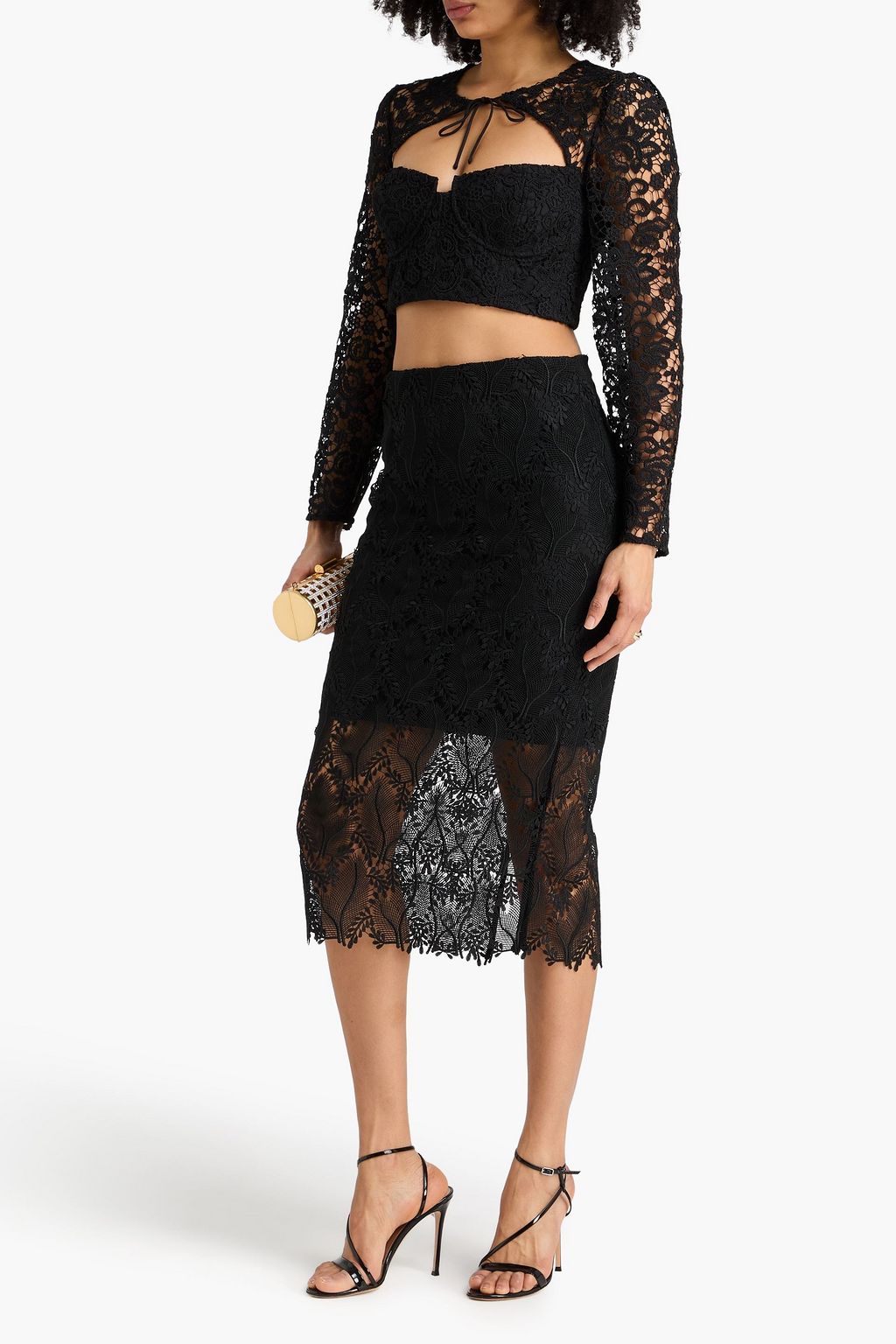 SELF-PORTRAIT Cropped Oberteil aus schnurgebundener Spitze mit Bindedetail