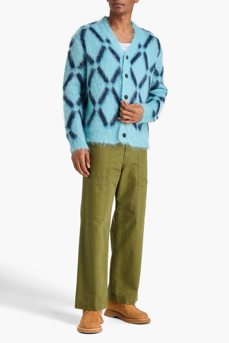  Marni - Cardigan „fuzzy Wuzzy“ Aus Einer Mohairmischung Mit Intarsienmuster - Blau - It 48 