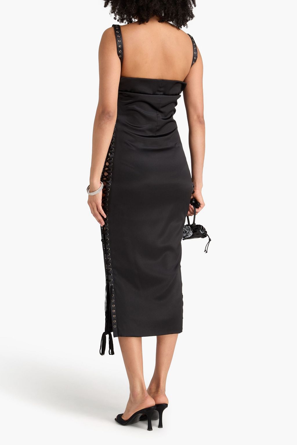 DOLCE&GABBANA Lace-up stretch-silk satin midi dress