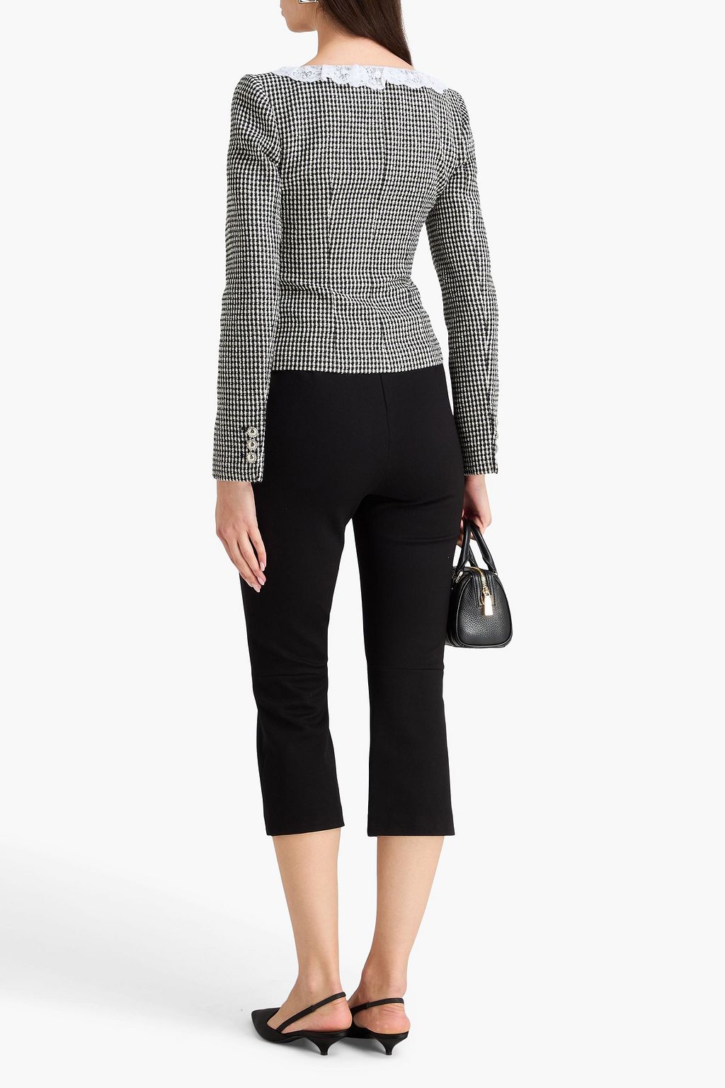 ALESSANDRA RICH Sequin-embellished checked wool-blend tweed jacket