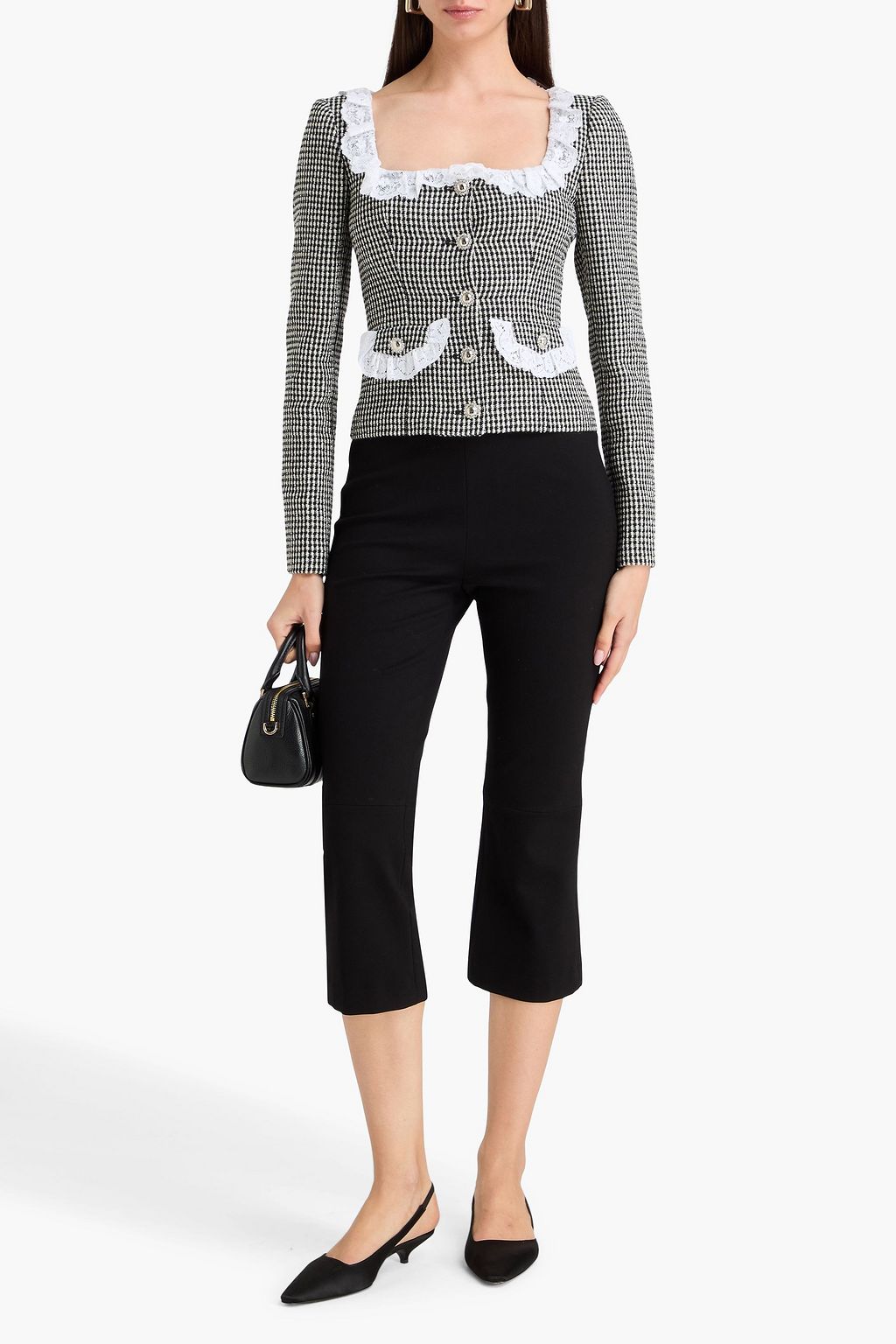 ALESSANDRA RICH Sequin-embellished checked wool-blend tweed jacket
