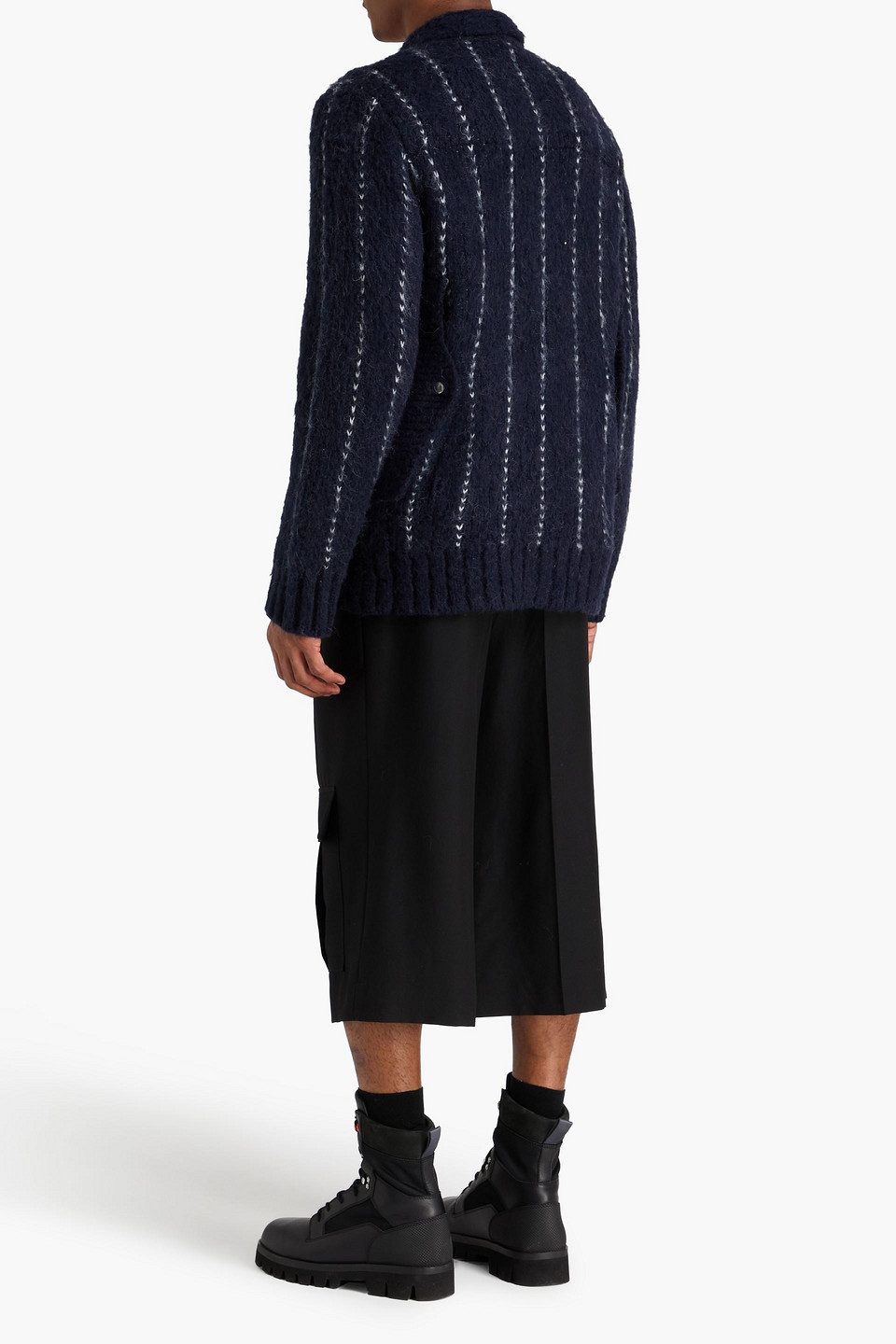  Sacai - Pinstriped Knitted Jacket - Blue - 2 