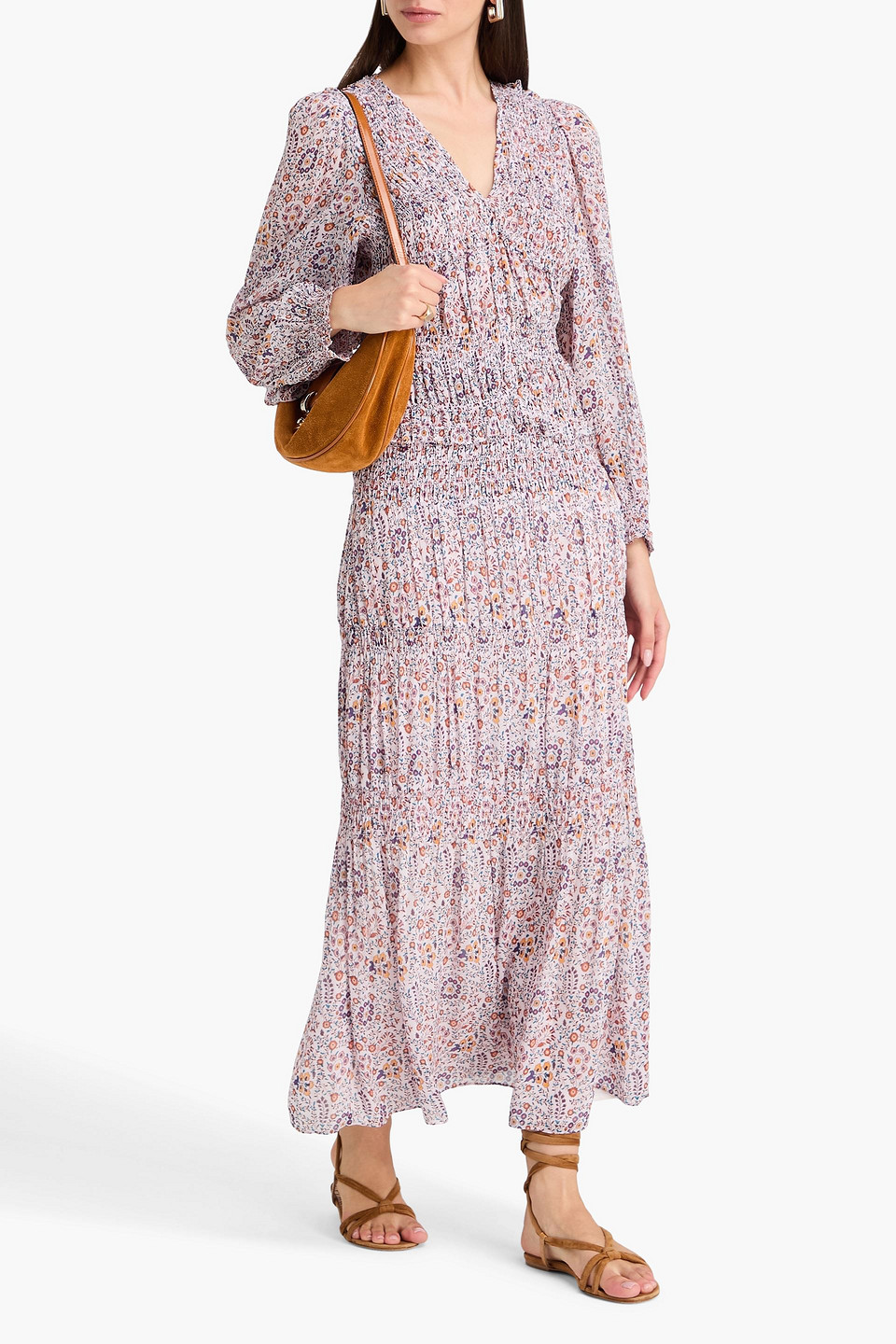  Marant étoile - Nunca Tiered Printed Crepe Maxi Skirt - Pink - Fr 34 