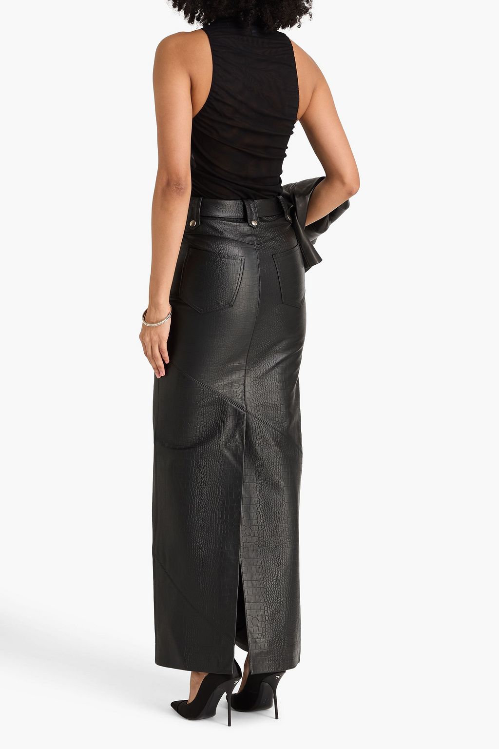 ALESSANDRA RICH Belted croc-effect leather maxi pencil skirt