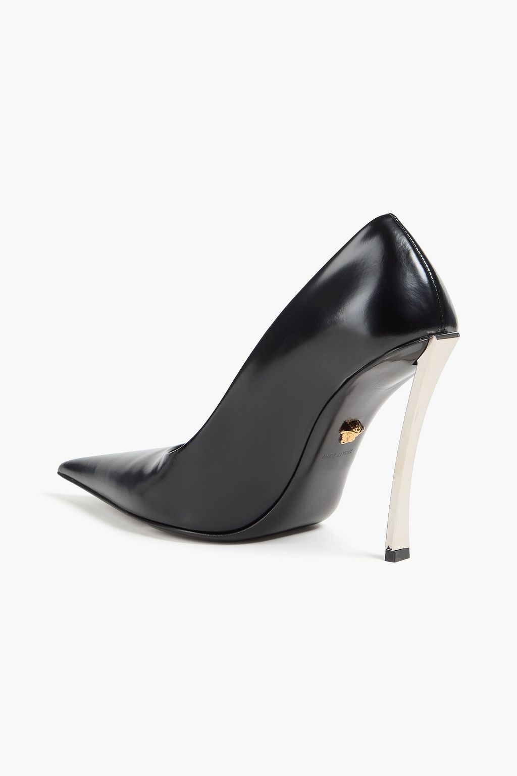 VERSACE حذاء بامب مدبب بين بوينت مصنوع من الجلد اللامع