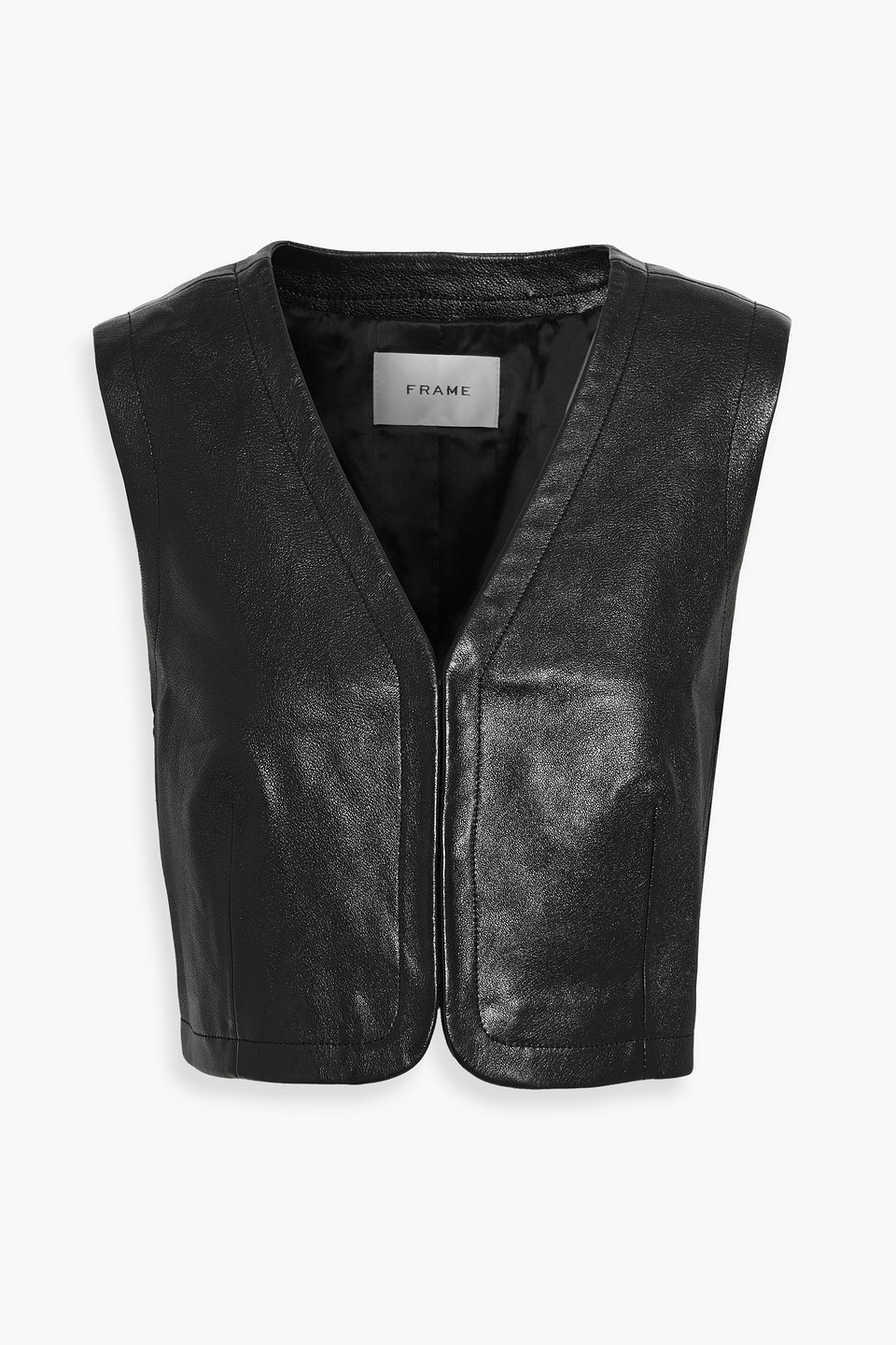 Frame Cropped Leather Vest In Black