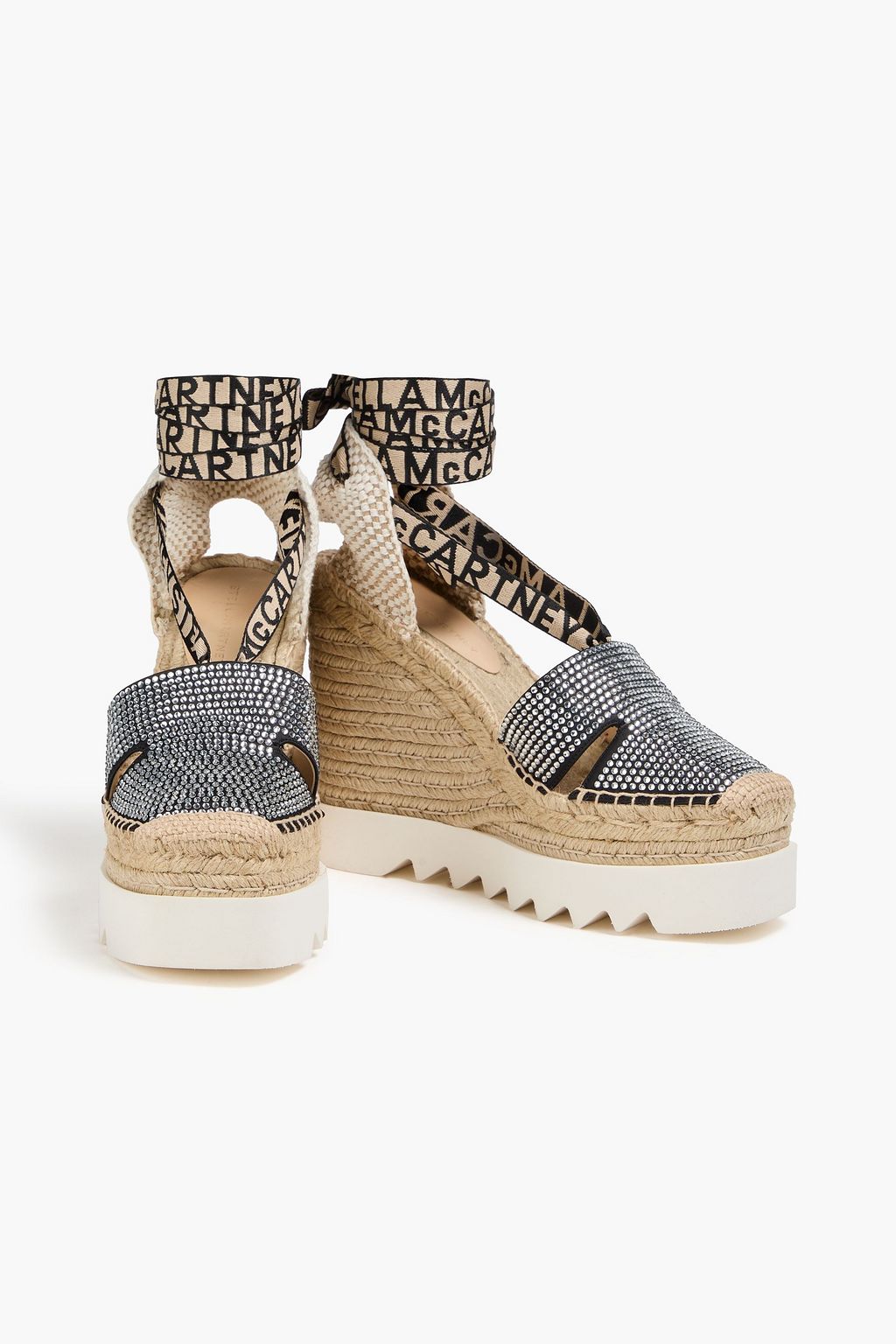 STELLA MCCARTNEY حذاء إسبادريل من الساتان بكعب ويدج مزين بالكريستال