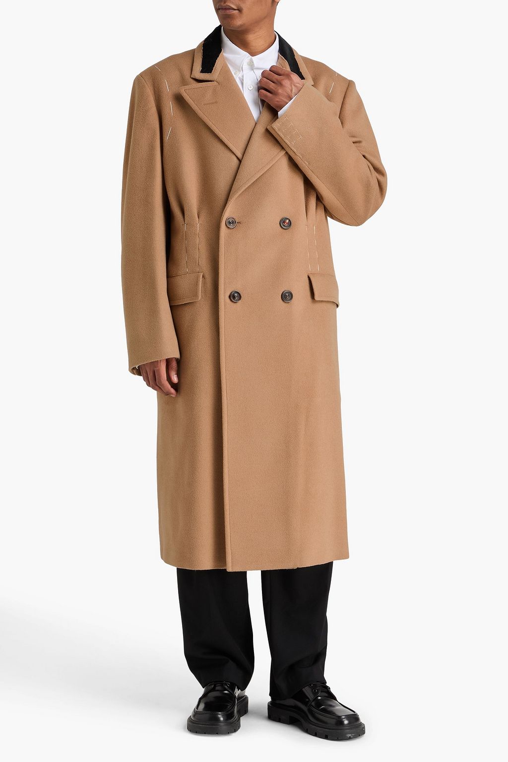 MAISON MARGIELA Double-breasted velvet-trimmed wool and camel-blend felt coat