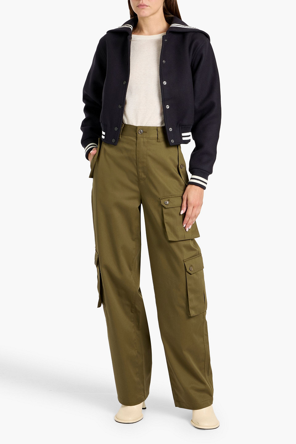 Frame The Varsity Wool-blend Twill Bomber Jacket In Black