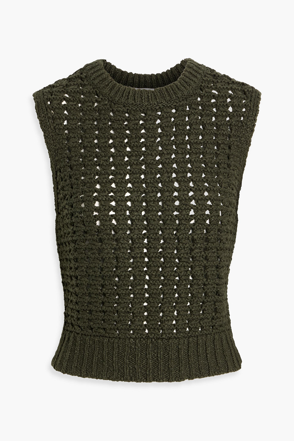 Frame Open-knit Cotton Vest In Green