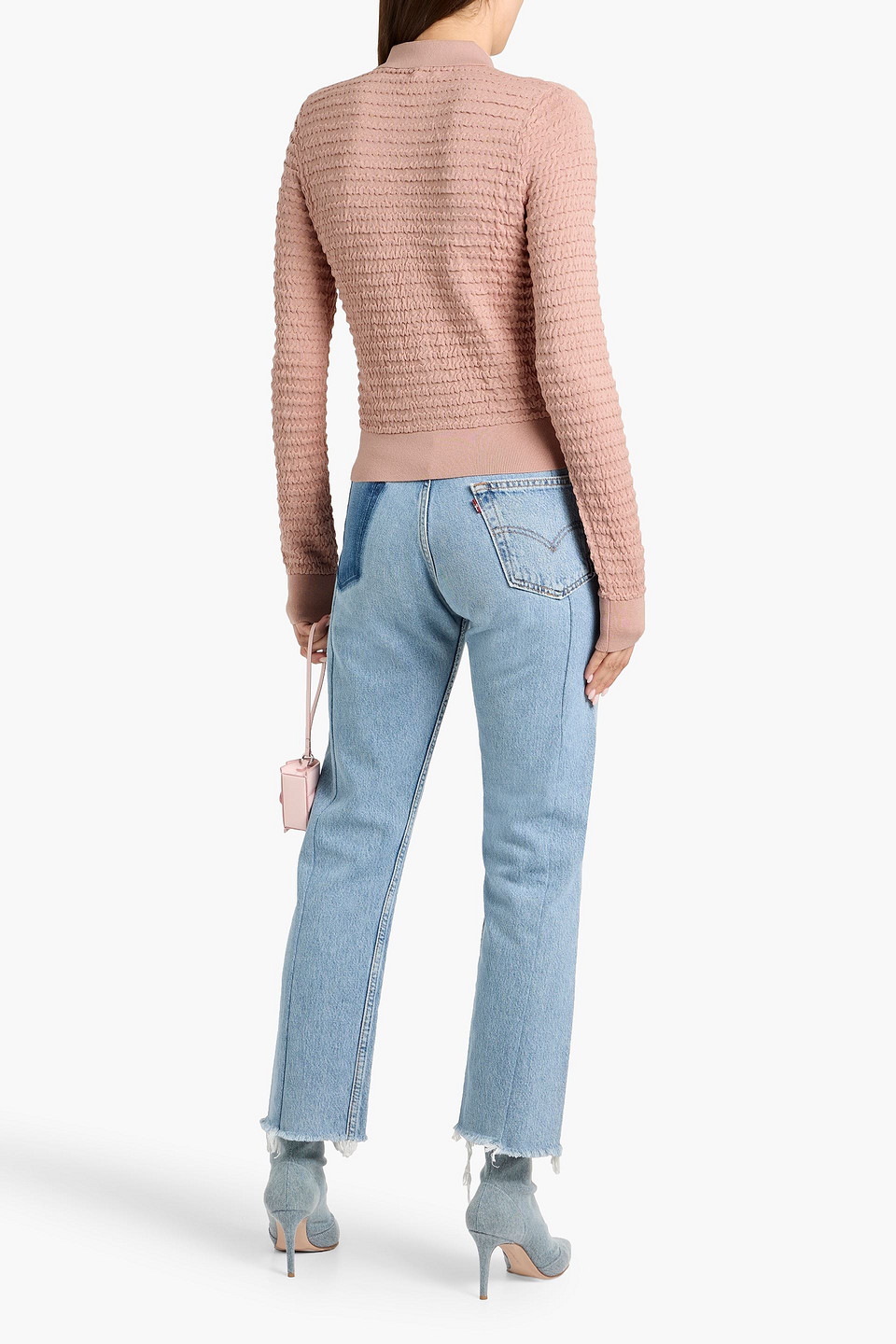 Frame The Smocked Silk-blend Cardigan In Pink