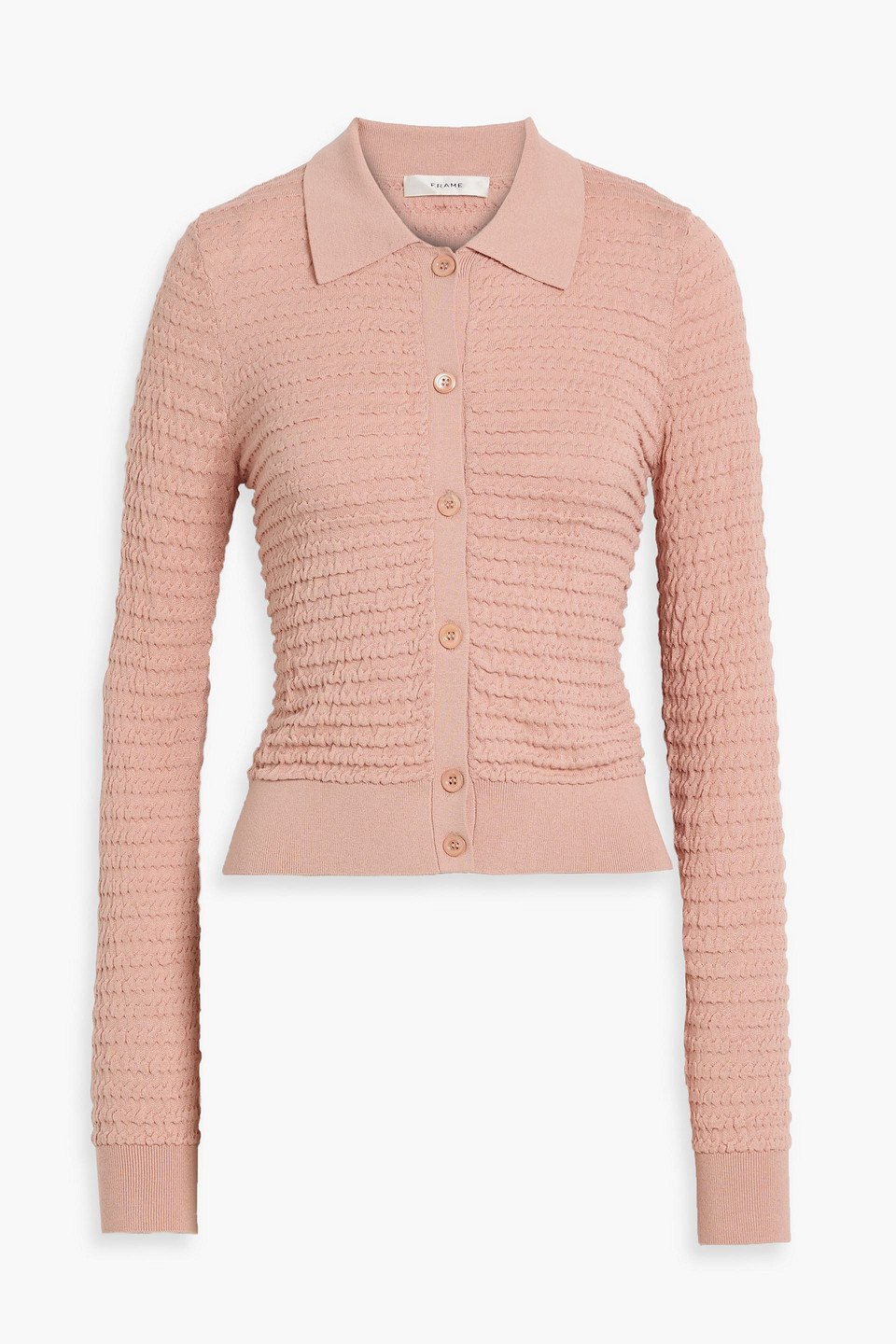 Frame The Smocked Silk-blend Cardigan In Pink