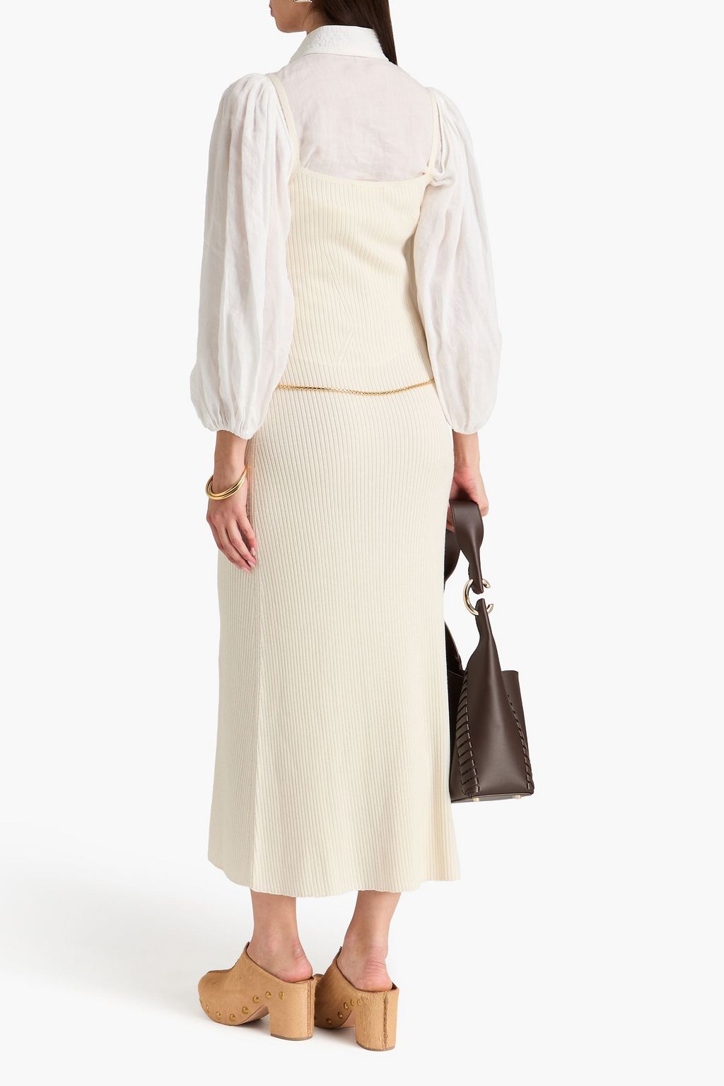 CHLOÉ Ribbed wool and cashmere-blend midi dress