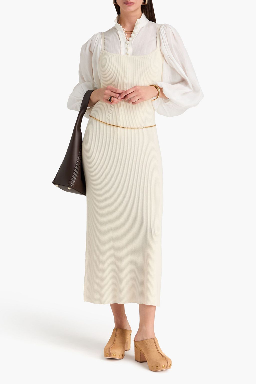 CHLOÉ Ribbed wool and cashmere-blend midi dress