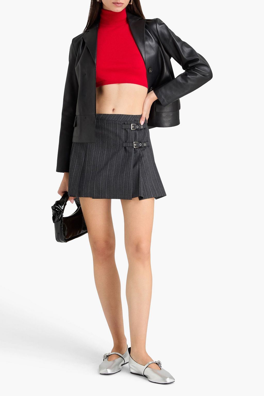 ALESSANDRA RICH Pinstriped wool-blend mini wrap skirt