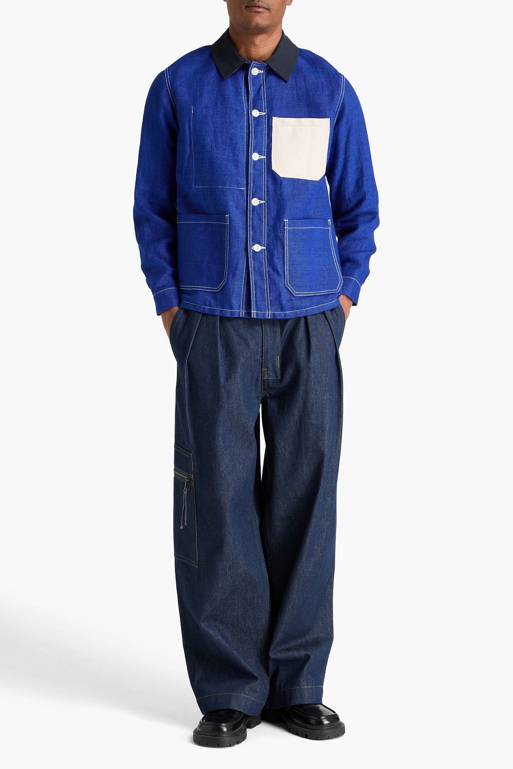 JUNYA WATANABE COMME DES GARÇONS Leather-paneled linen and cotton-blend twill jacket