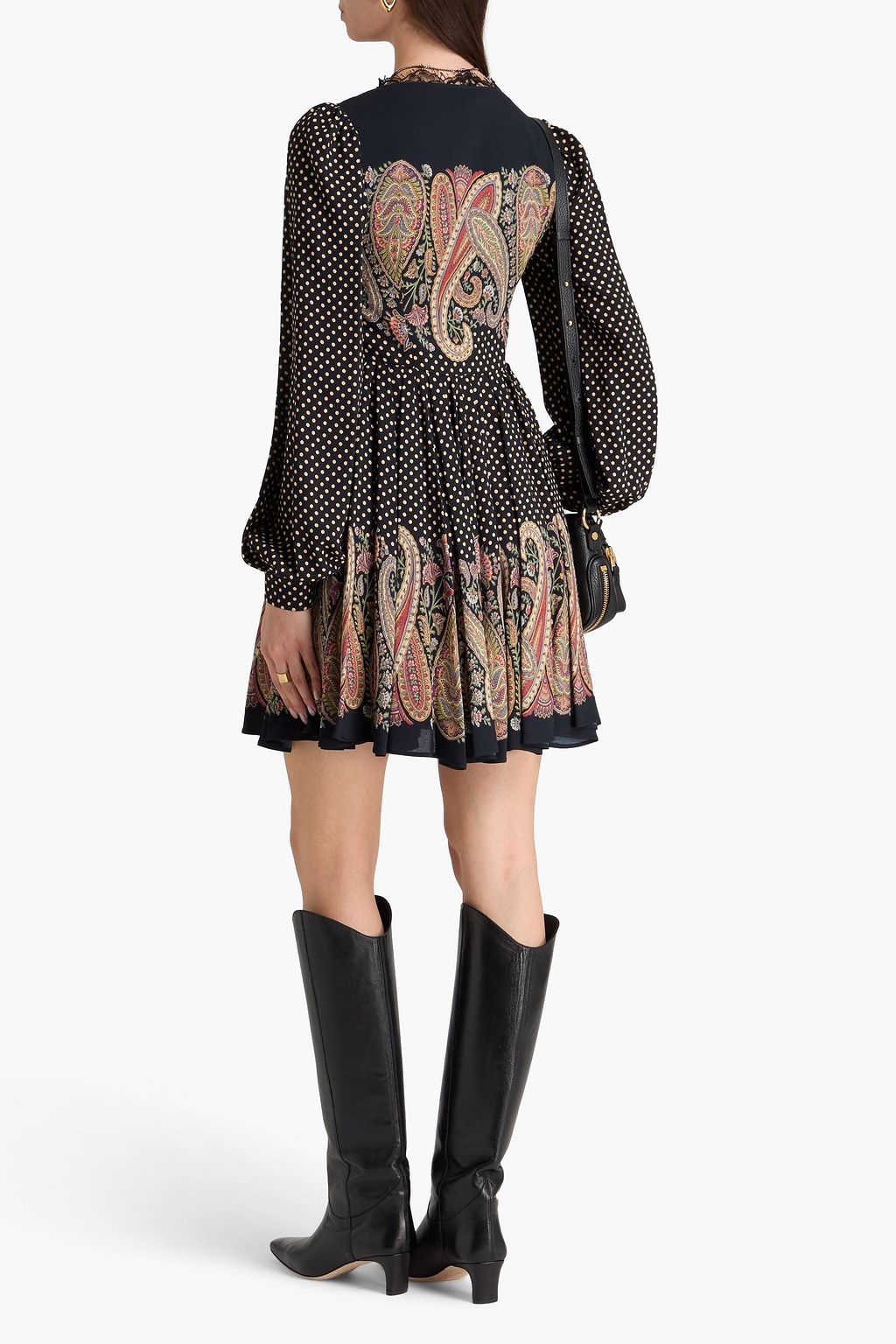 ETRO فستان قصير من الكريب مزين بطبعات وبكسرات