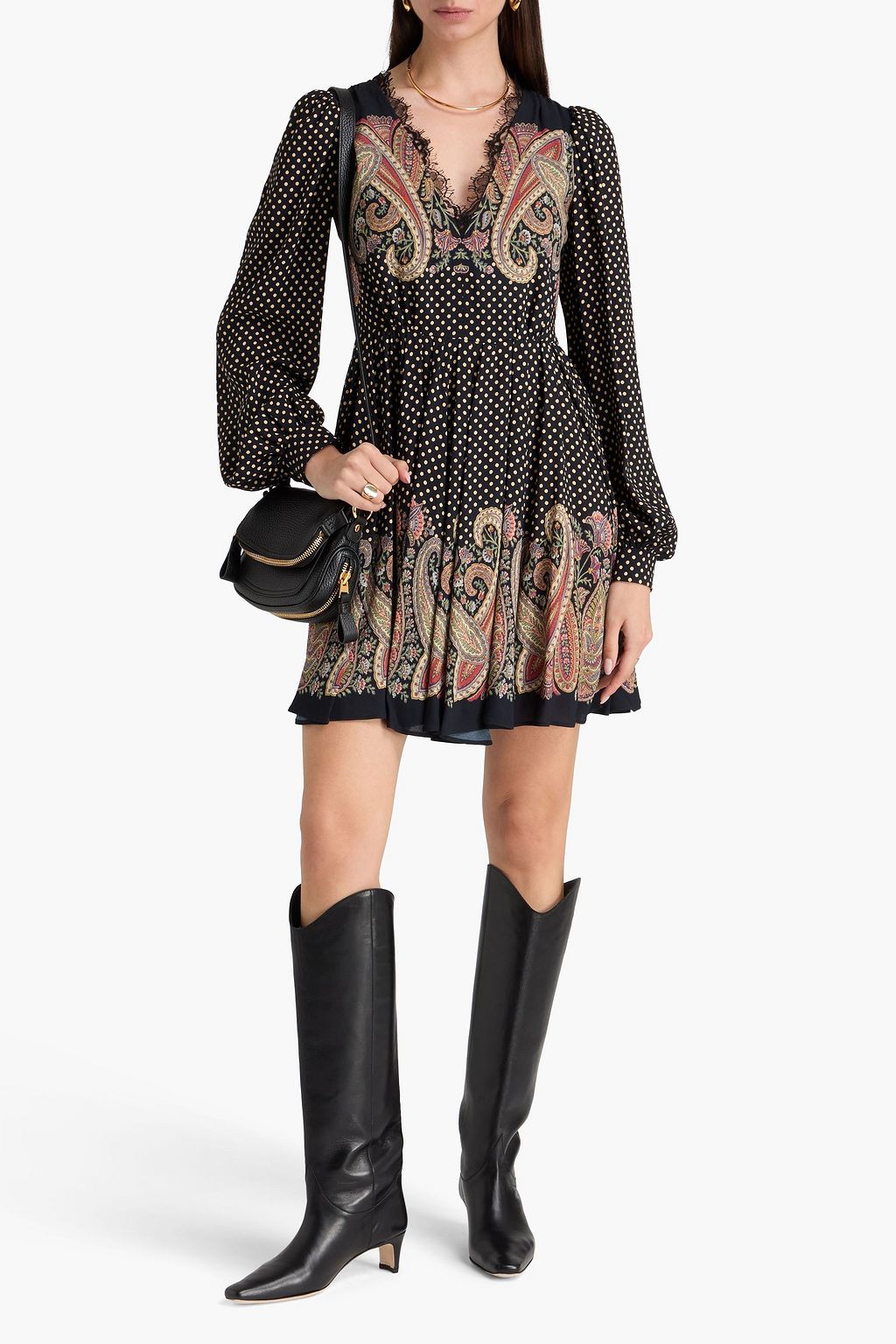 ETRO فستان قصير من الكريب مزين بطبعات وبكسرات