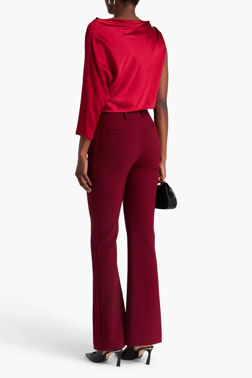 THE SEI One-sleeve draped silk-satin top