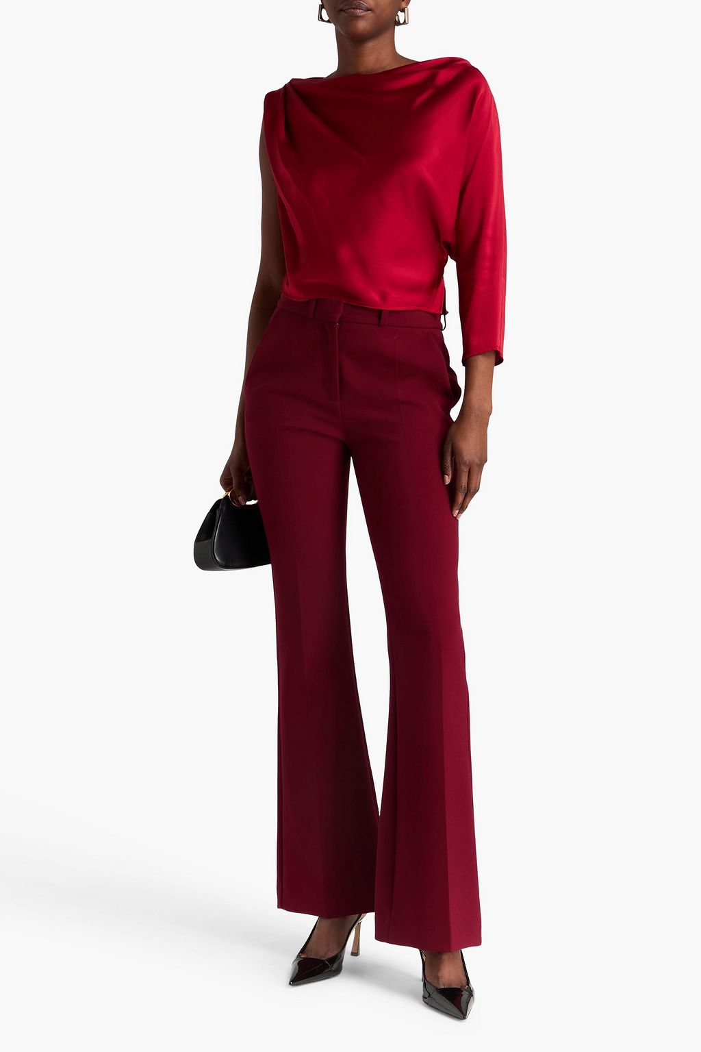 THE SEI One-sleeve draped silk-satin top