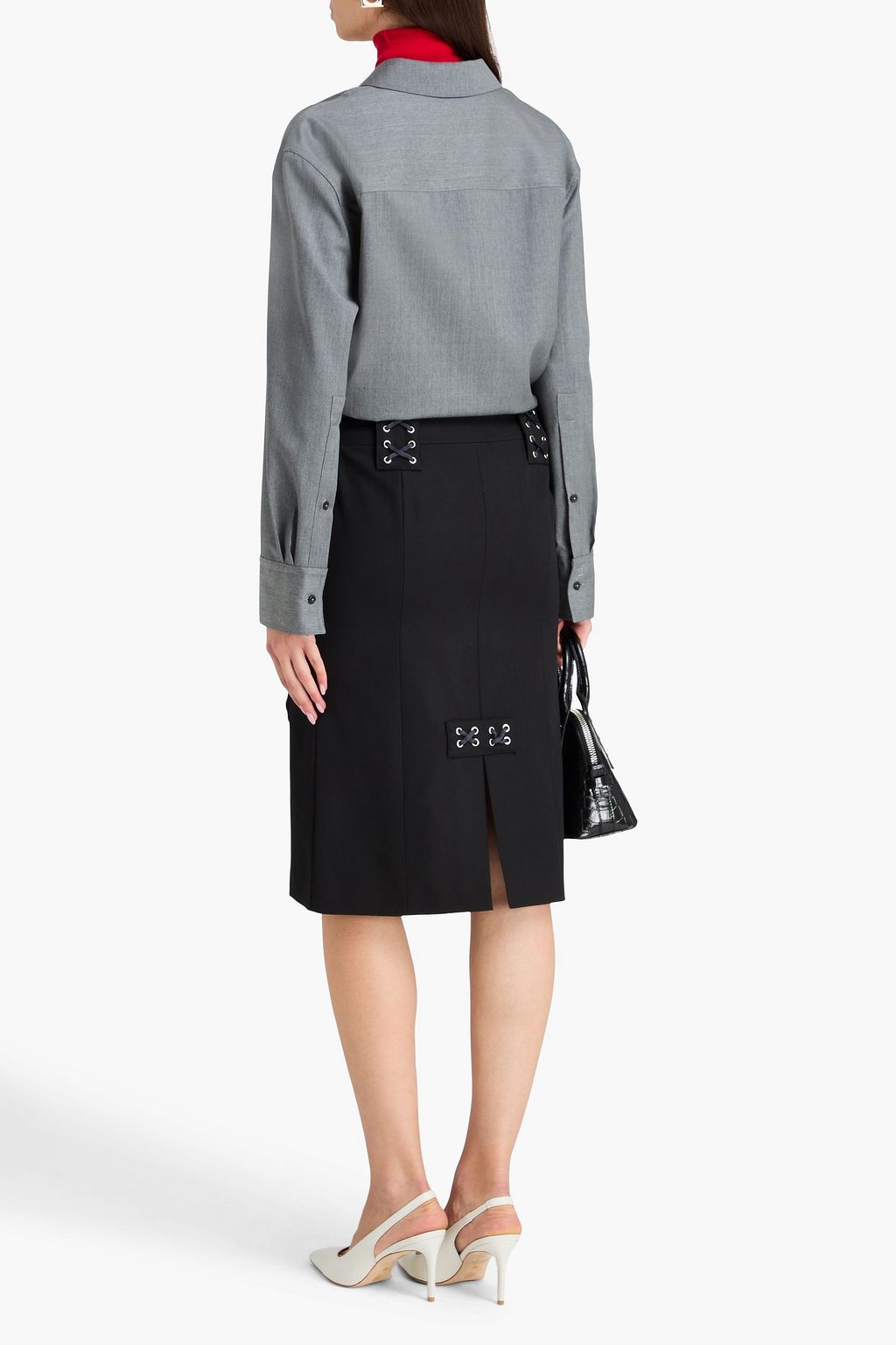 ALESSANDRA RICH Lace-up wool-blend crepe skirt