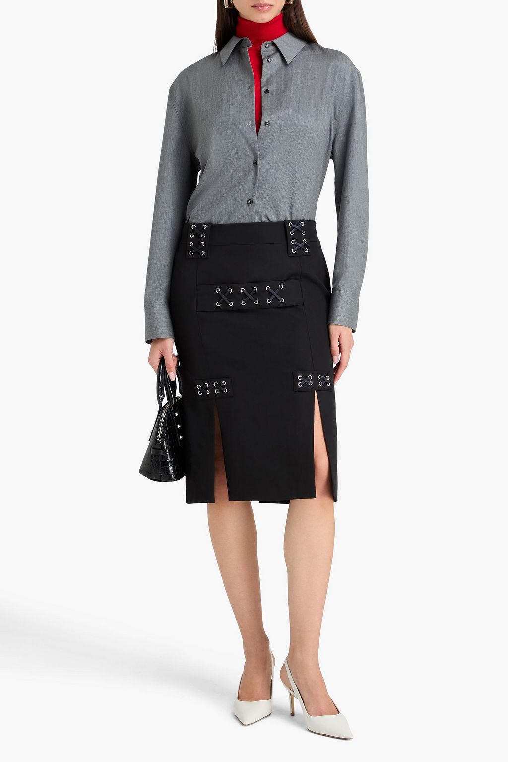 ALESSANDRA RICH Lace-up wool-blend crepe skirt