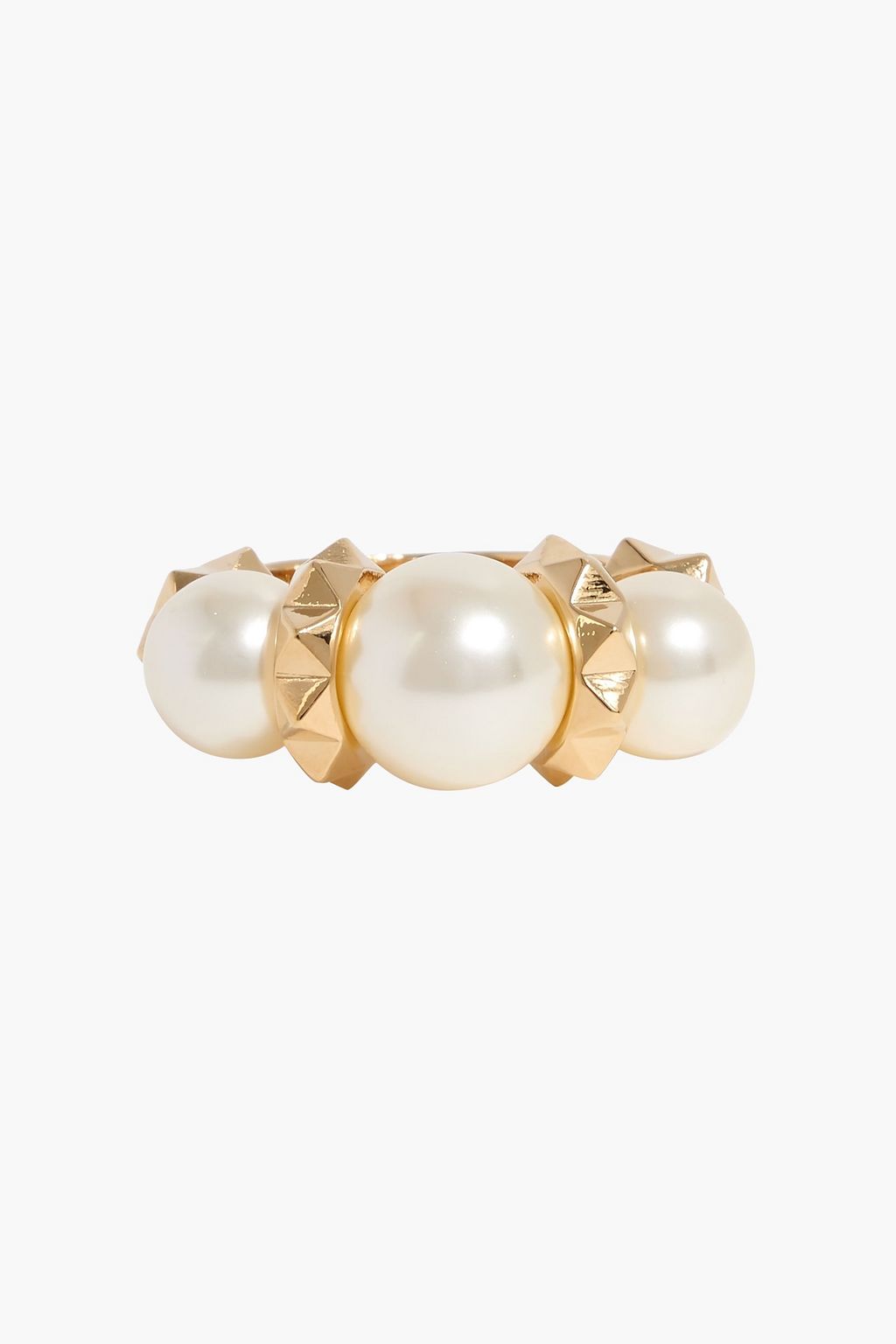 VALENTINO GARAVANI Rockstud gold-tone faux pearl ring