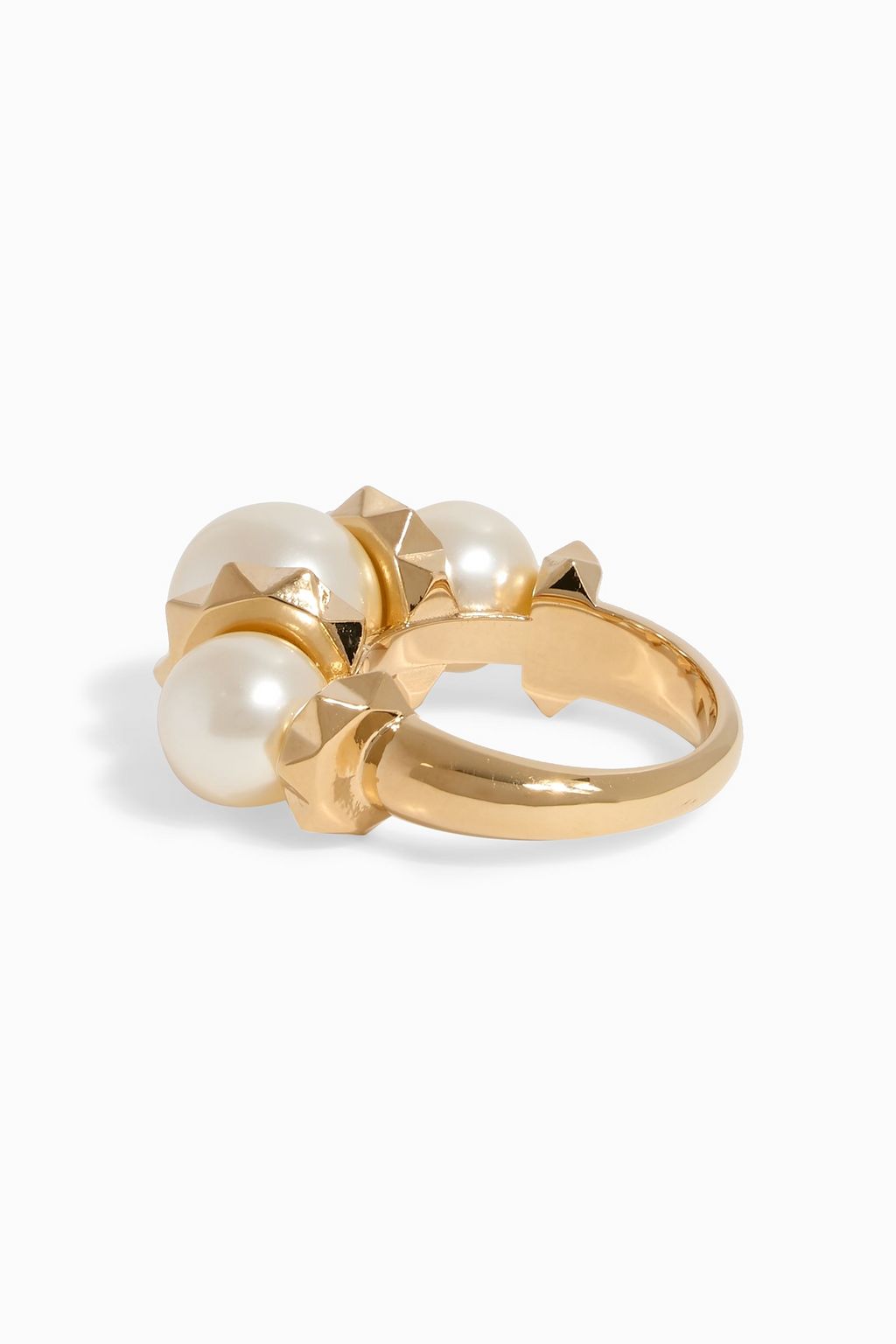 VALENTINO GARAVANI Rockstud gold-tone faux pearl ring