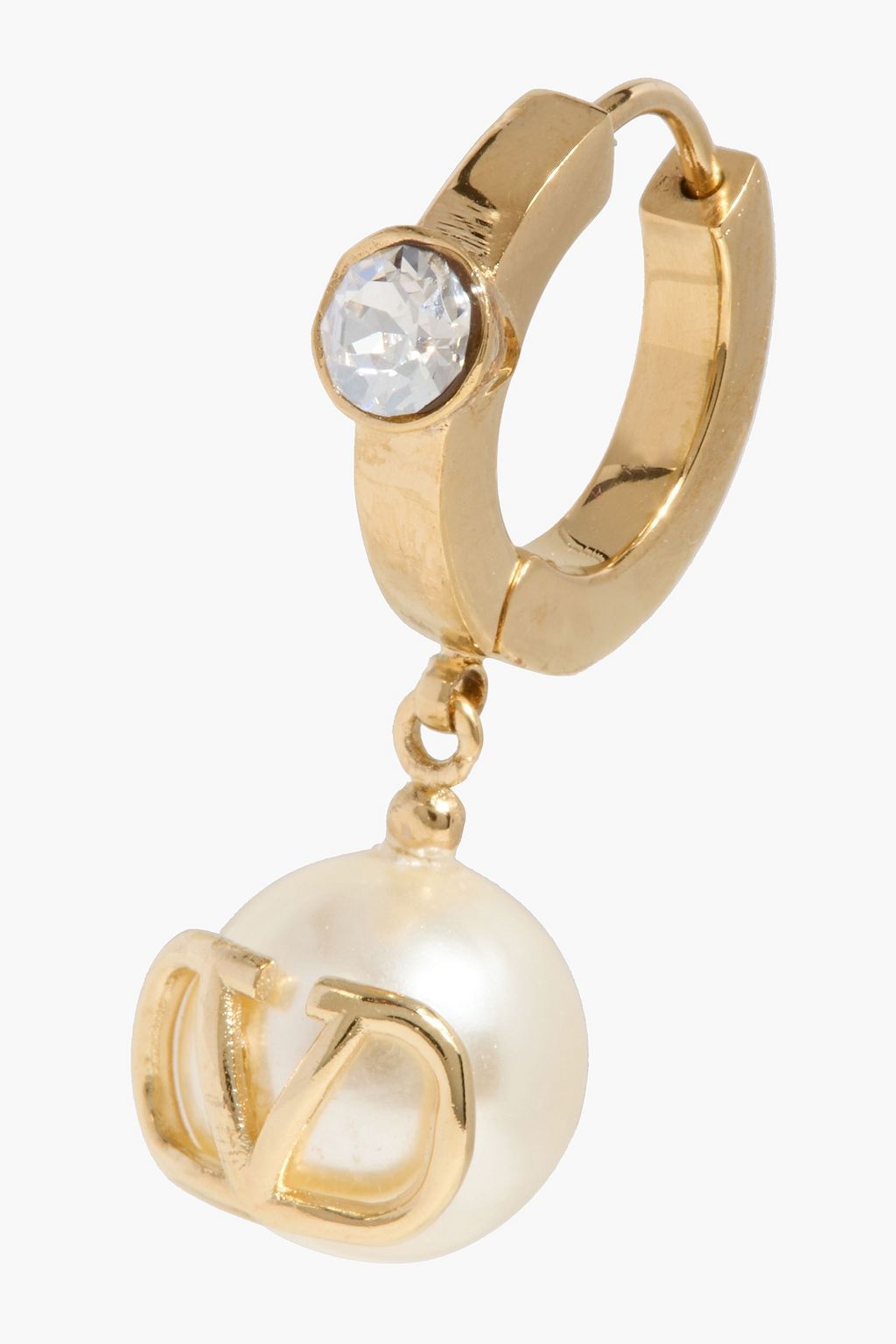 VALENTINO GARAVANI VLOGO gold-tone, faux pearl and crystal hoop earrings