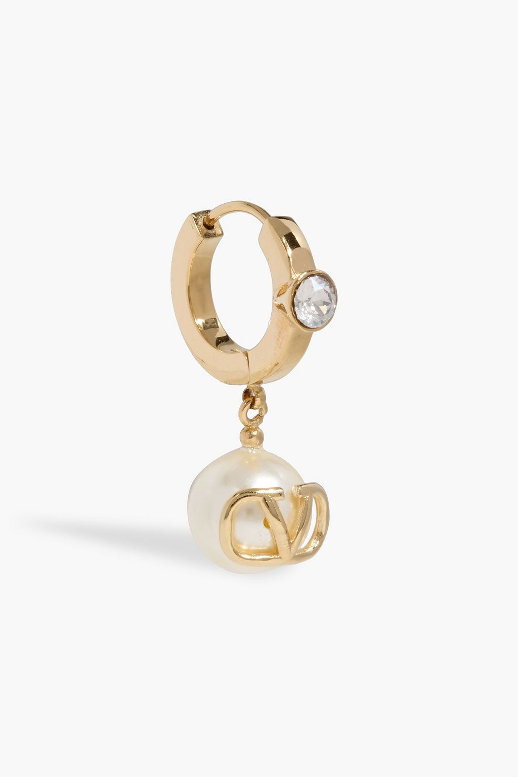 VALENTINO GARAVANI VLOGO gold-tone, faux pearl and crystal hoop earrings