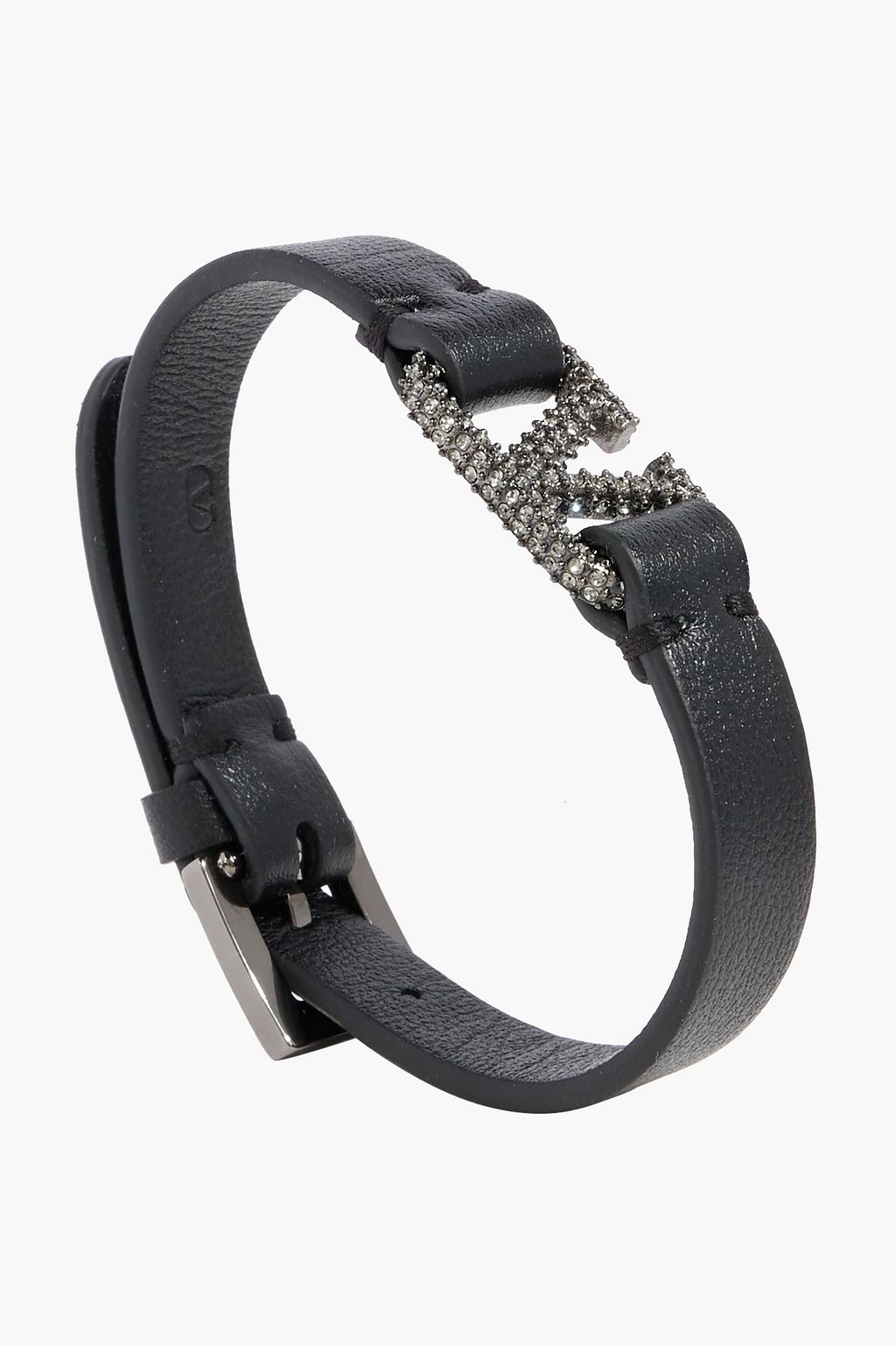 VALENTINO GARAVANI VLOGO silver-tone, leather and crystal bracelet