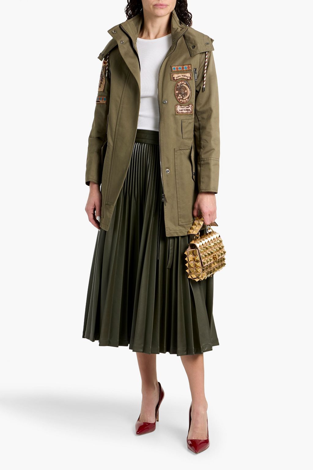 VALENTINO GARAVANI Appliquéd cotton-twill hooded jacket