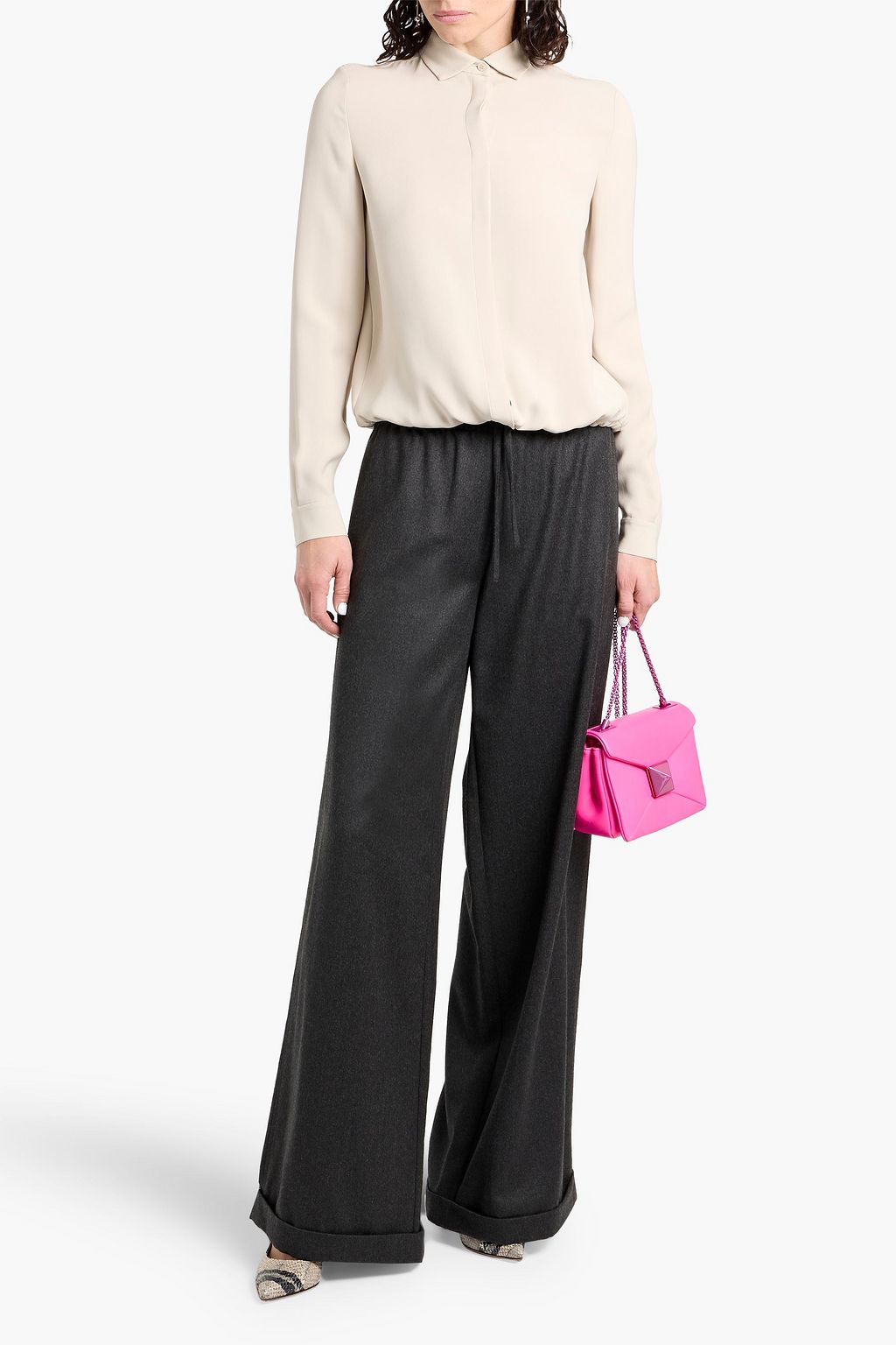 VALENTINO GARAVANI Wool and cashmere-blend flannel wide-leg pants