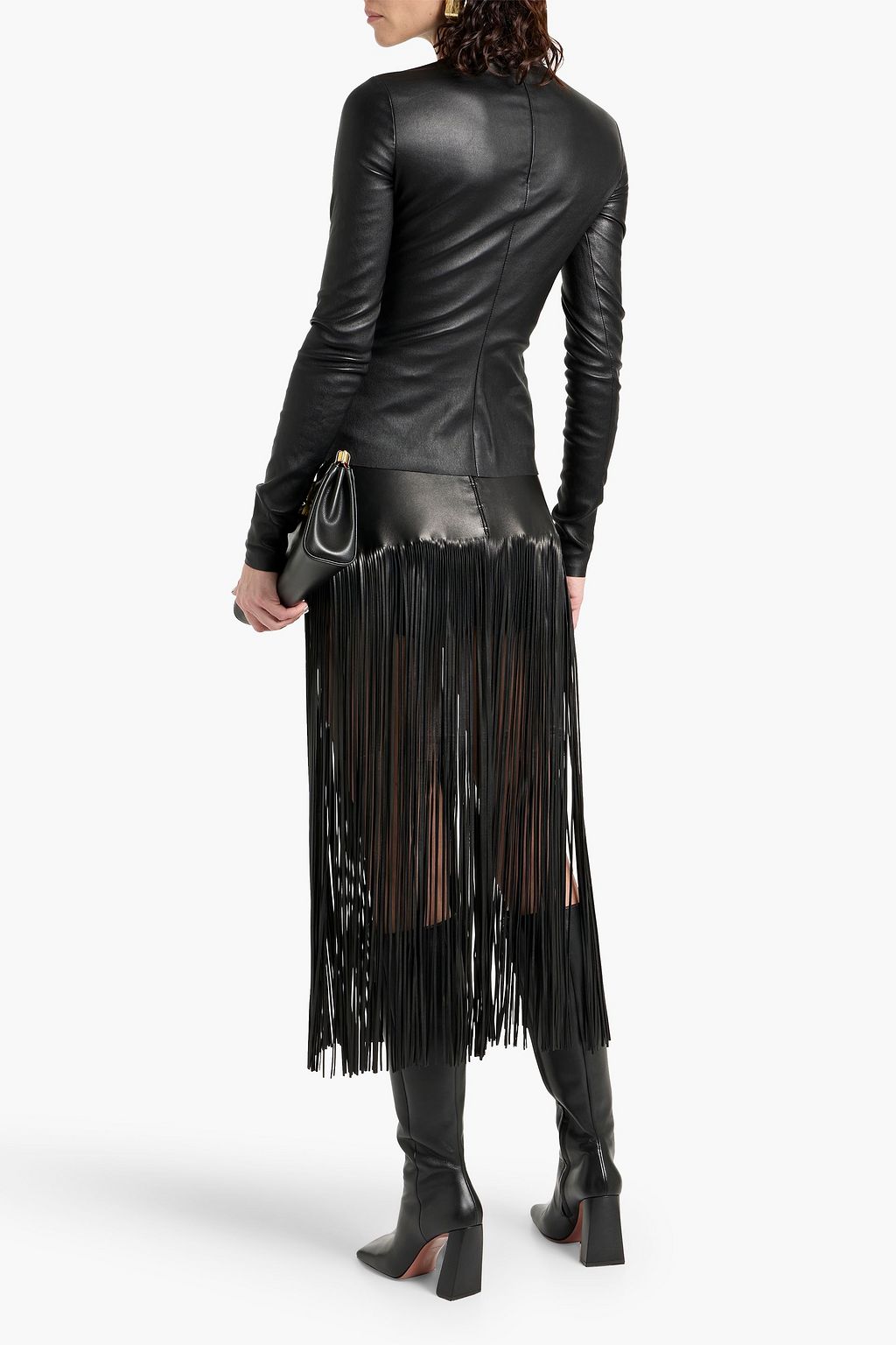 VALENTINO GARAVANI Fringed leather midi skirt