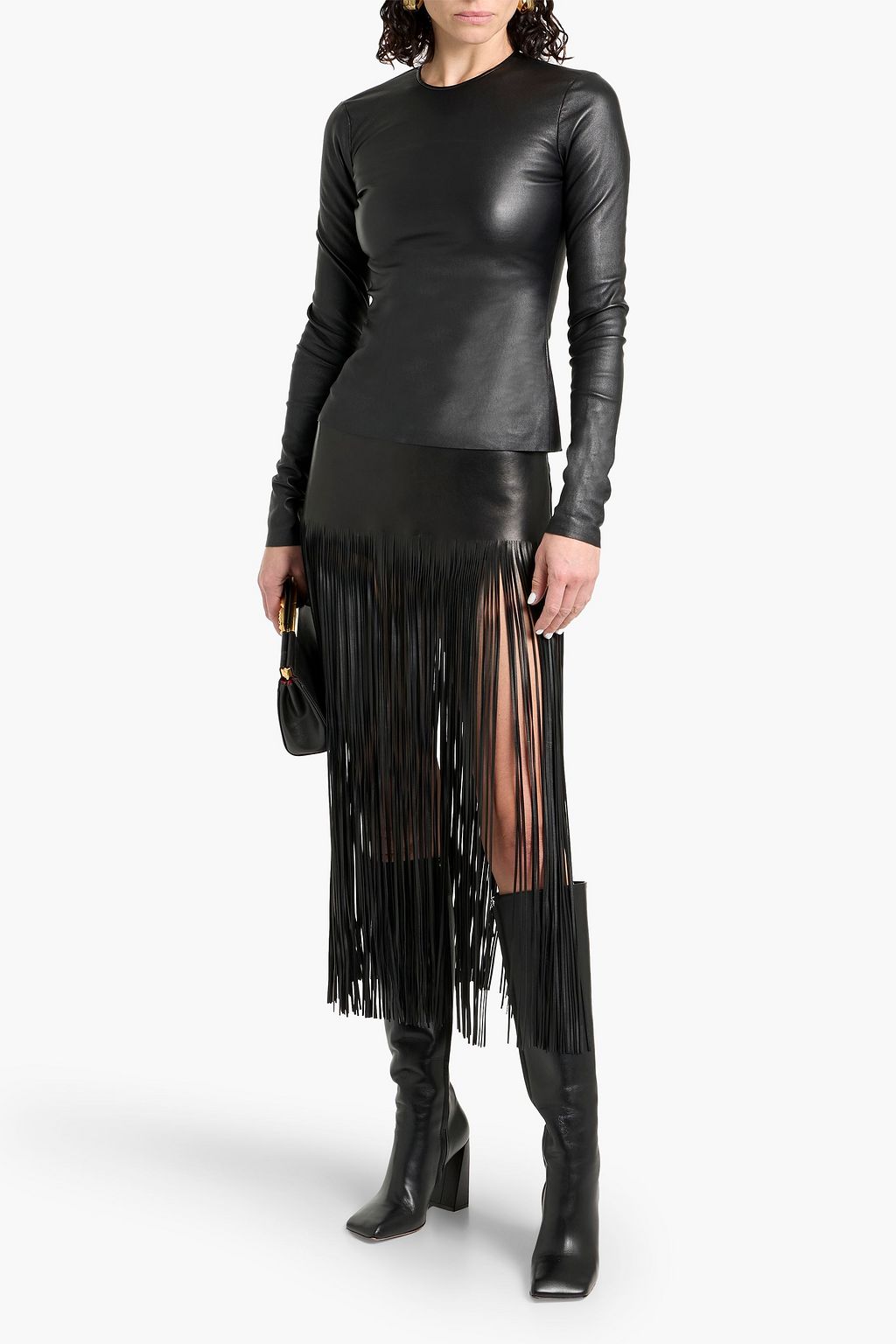 VALENTINO GARAVANI Fringed leather midi skirt