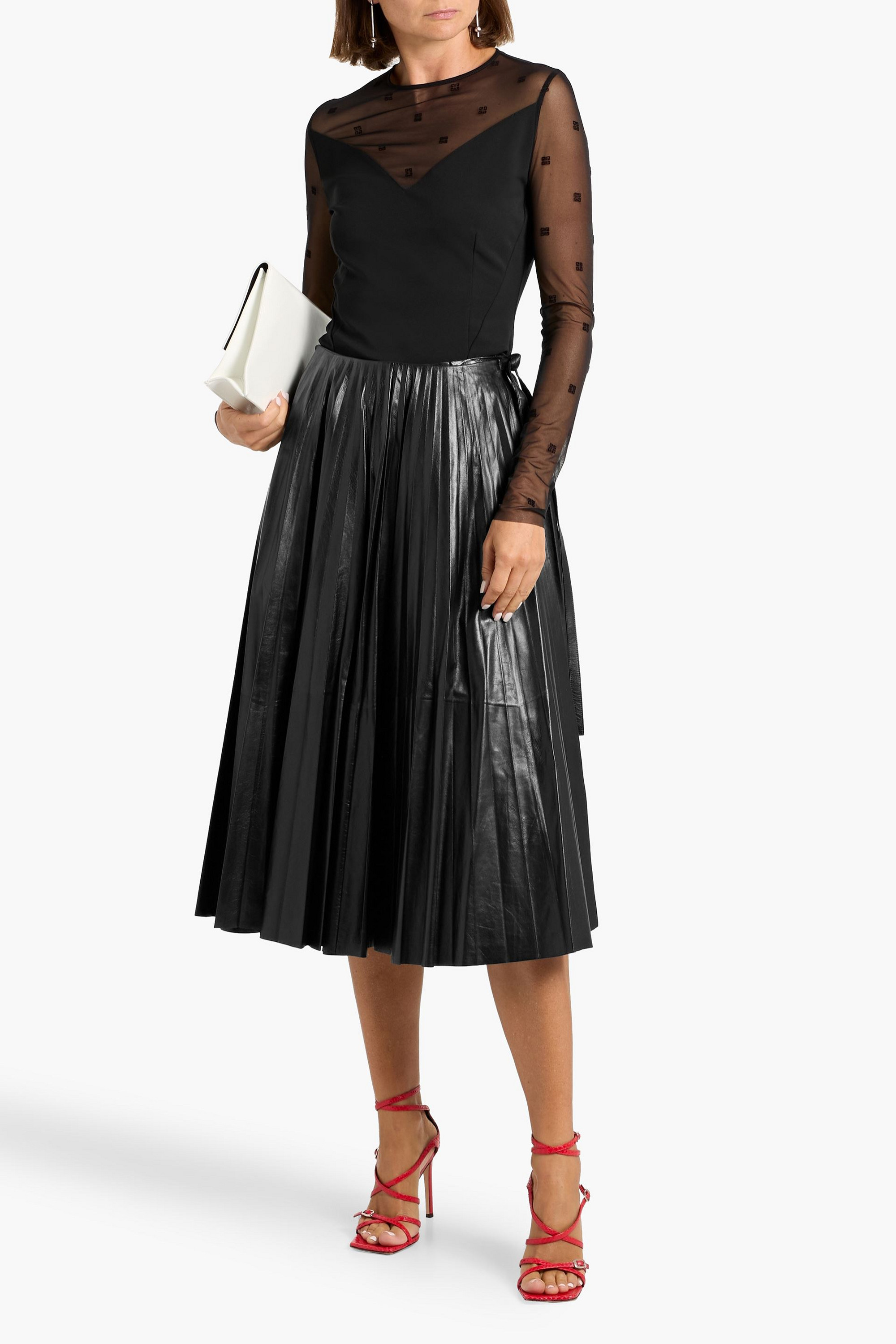 Valentino Garavani Pleated leather midi wrap skirt