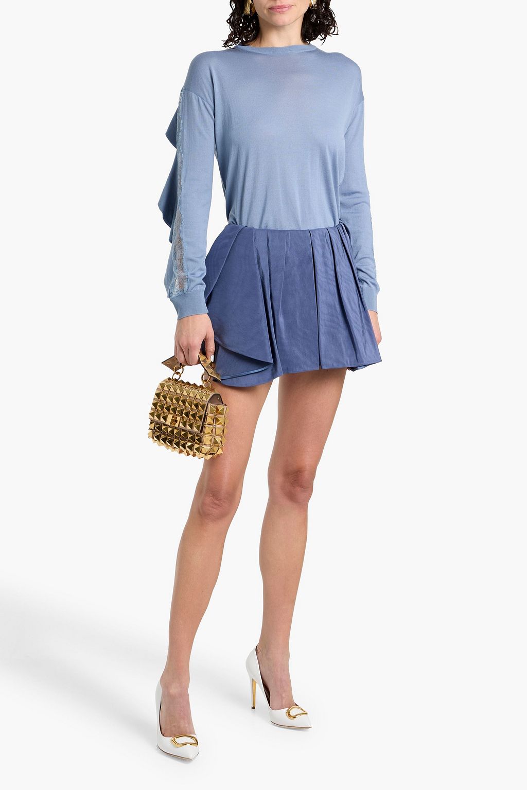 VALENTINO GARAVANI Lace-trimmed wool sweater