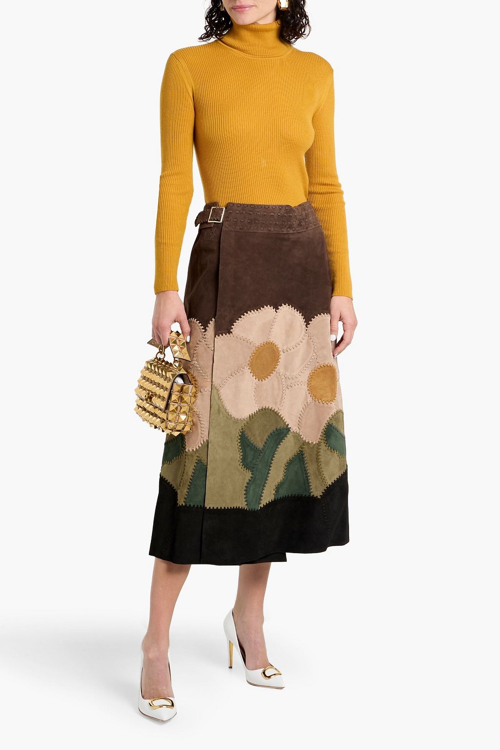 VALENTINO GARAVANI Paneled suede midi wrap skirt | THE OUTNET