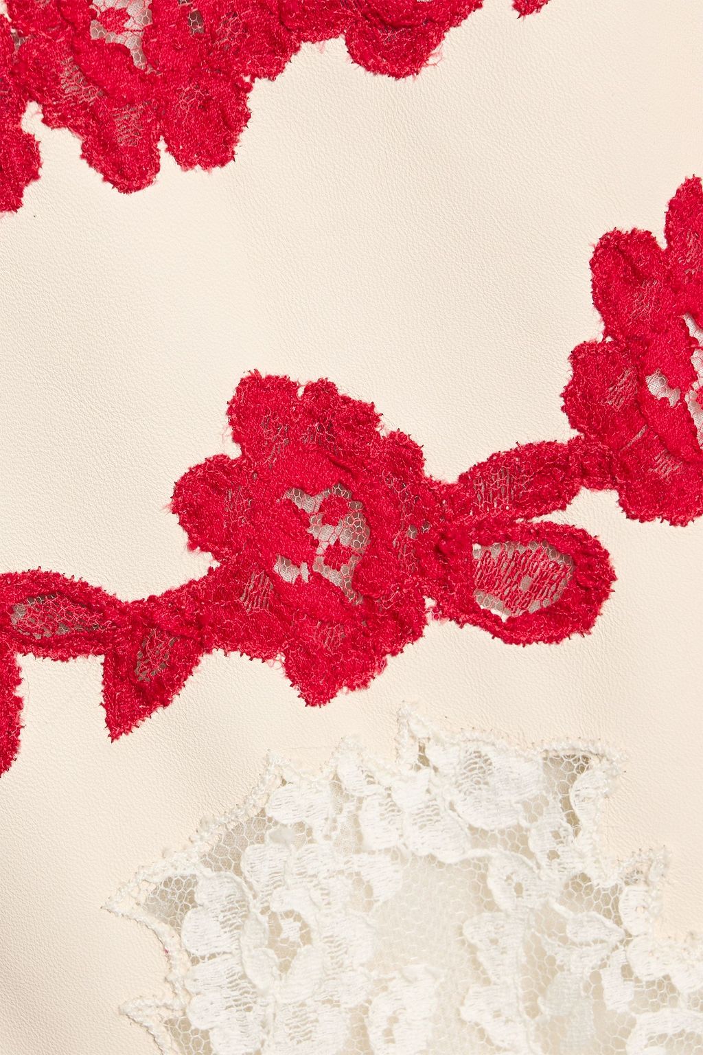 VALENTINO GARAVANI Lace-paneled leather mini dress