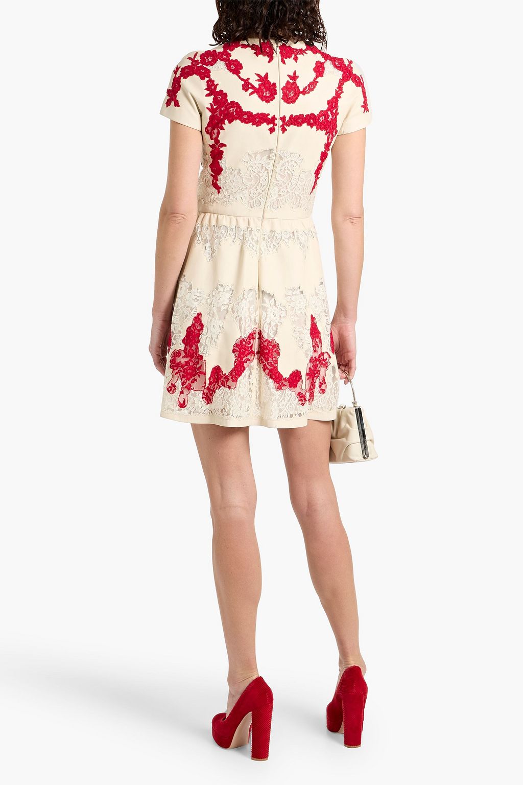 VALENTINO GARAVANI Lace-paneled leather mini dress