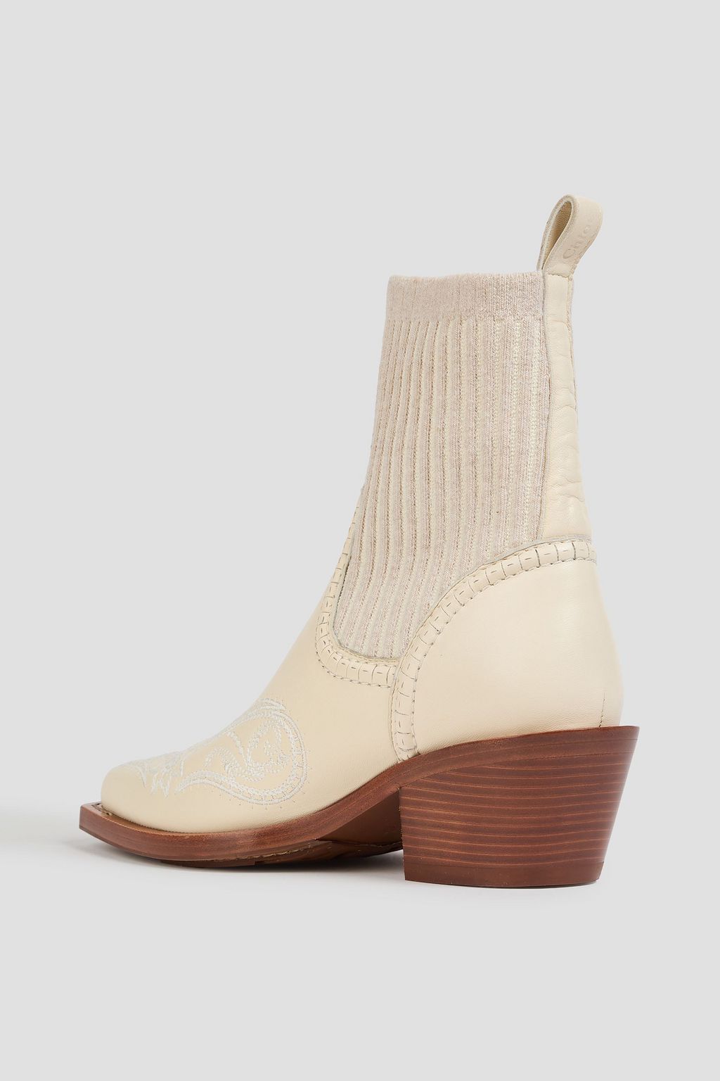 CHLOÉ Nellie ribbed-knit and leather cowboy boots