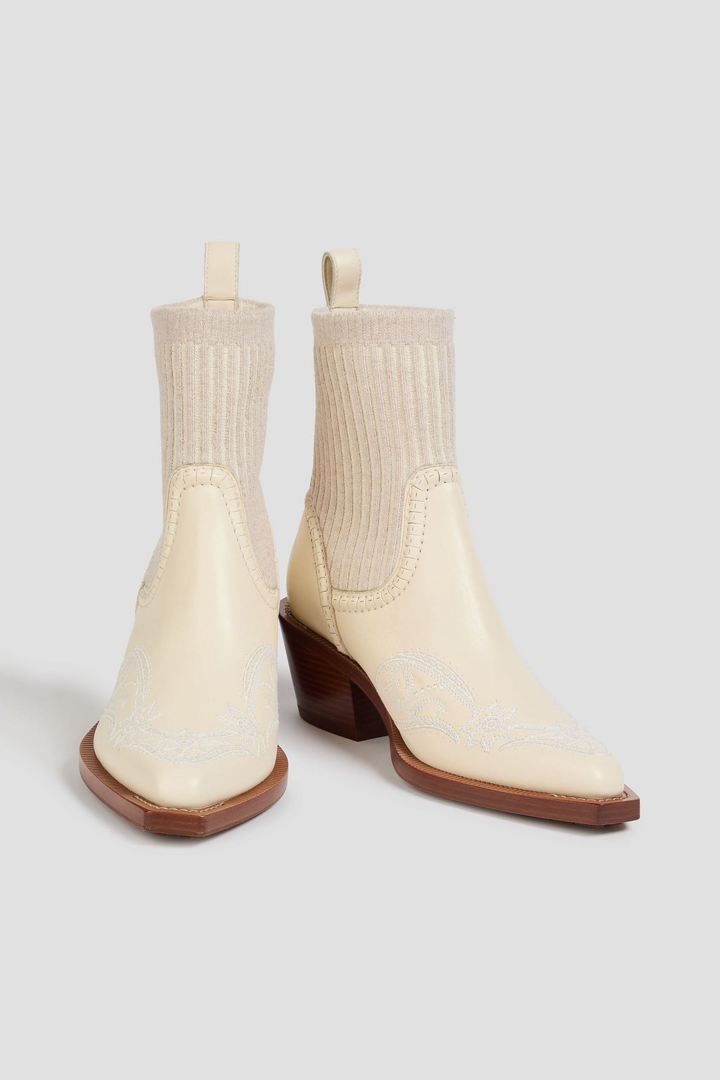 CHLOÉ Nellie ribbed-knit and leather cowboy boots
