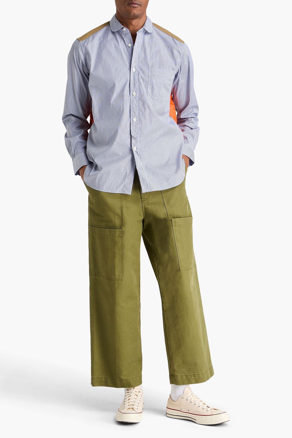 JUNYA WATANABE COMME DES GARÇONS Shell-paneled striped cotton-poplin shirt