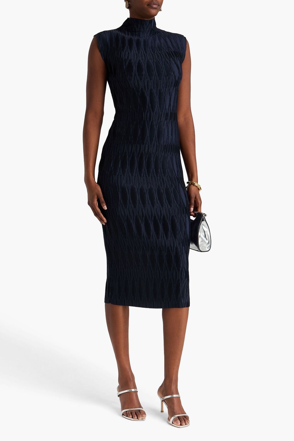 VERONICA BEARD Gramercy plissé crepe de chine midi dress