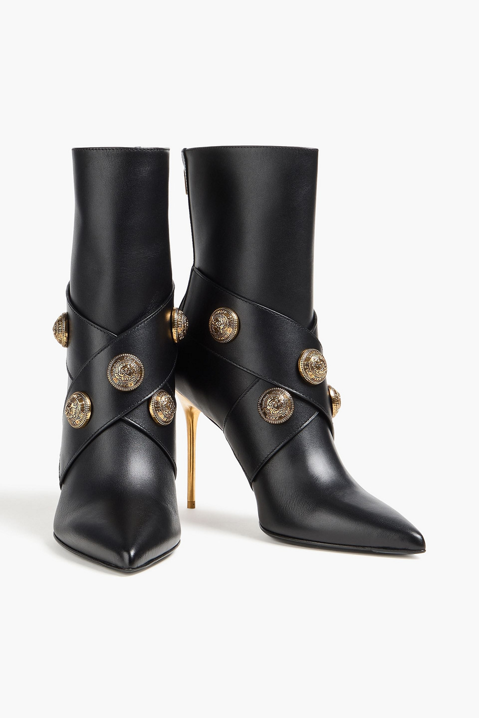  Balmain - Alma Embellished Leather Ankle Boots - Schwarz - Eu 38 